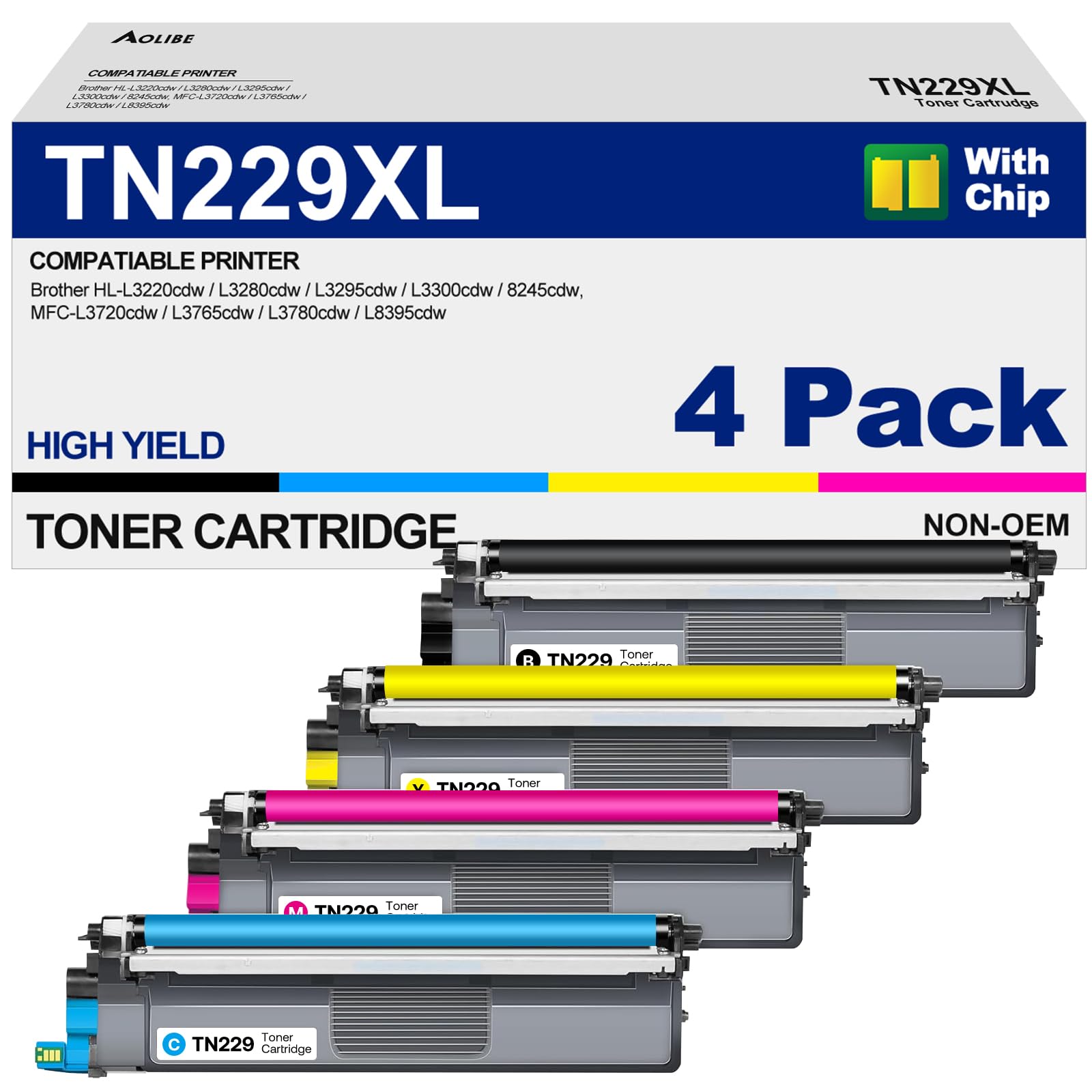 TN229XL Toner Cartridges Compatible for Brother TN229 MFC-l3720cdw MFC-l3780cdw MFC-l3280cdw HL-L3220cdw Printers (4 XL Pack)