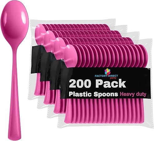 Miniatura 1 de Cucharas desechables de plástico Cerise, 200 piezas, cubiertos desechables de plástico Cerise resistente, cubiertos desechables Cerise, cubiertos de