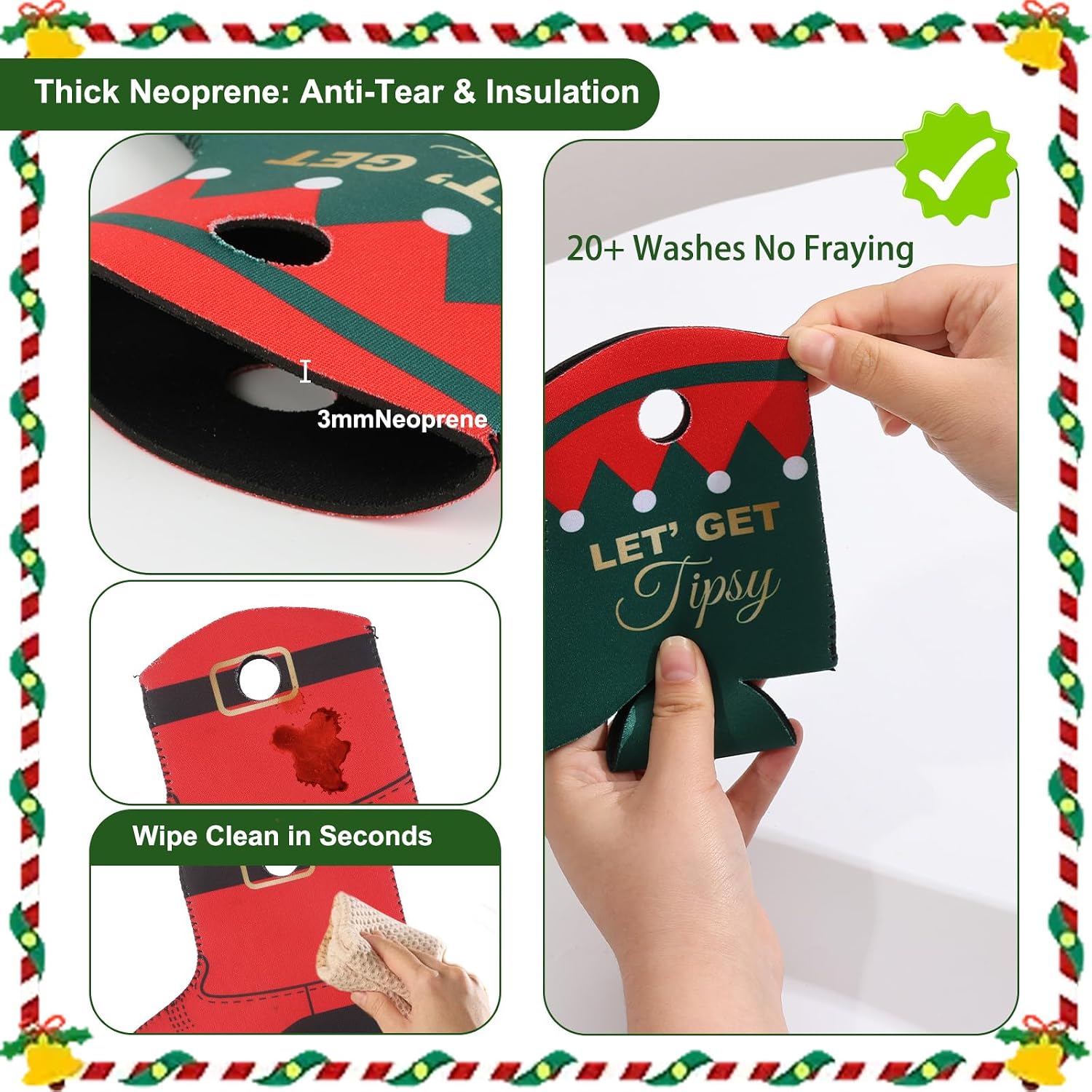 5 Pcs Sock-Shaped Christmas Beer Sleeves, Unique Boot Shape/Christmas Design/Snowflake Design, Keep Beer Cold, Suitable for Xmas Family Gatherings, Office Parties and Family Celebrations