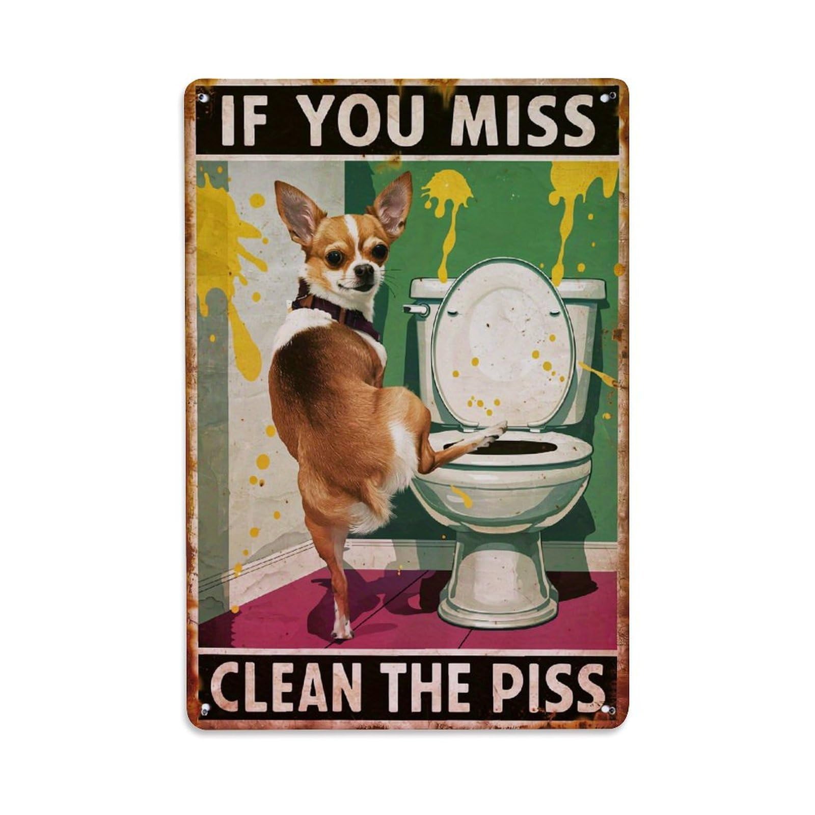 Jdfenggu Vintage Dog Urinating On Toilet Clean The Piss If You Miss Retro Metal Tin Sign, Decor Art Poster For Bar, Home, Man Cave, Kitchen, Laundry Room Gift 8X12inch