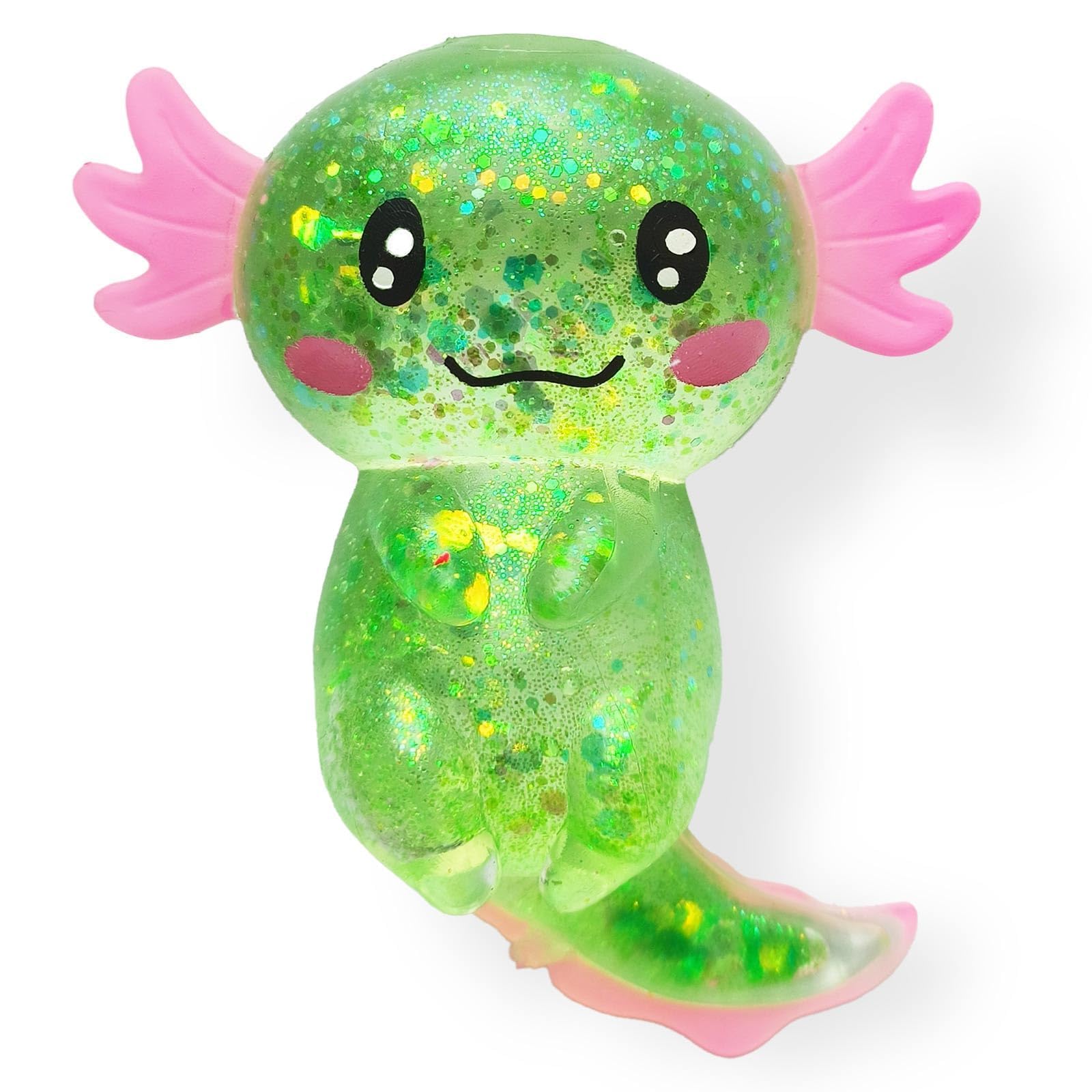 Axolotl Squishy Squeeze Toy, Glitter Filled Jelly Axolotl Fidget Animal, Soft Handheld Novelty Squishy with Translucent Body and Contrast Gills, Cute Desk Accessory for Adults (Green)