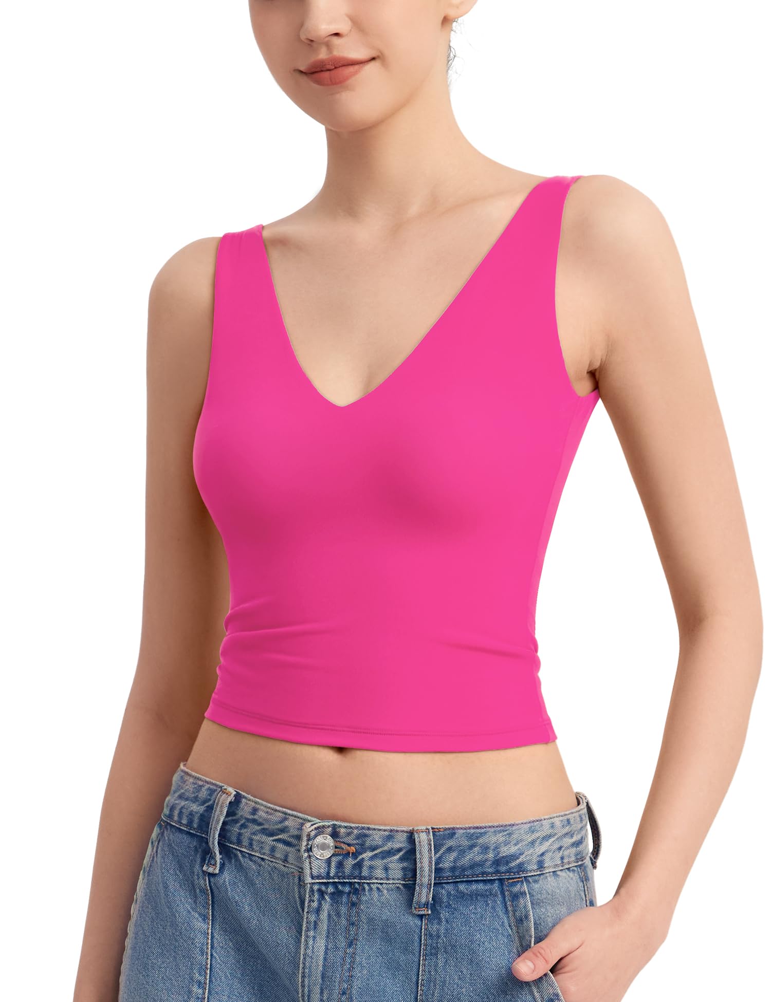 Photo 1 of PUMIEY Women's Deep V Neck Sleeveless Tank Top Sexy Double Lined Going Out Tops Smoke Cloud Pro Collection