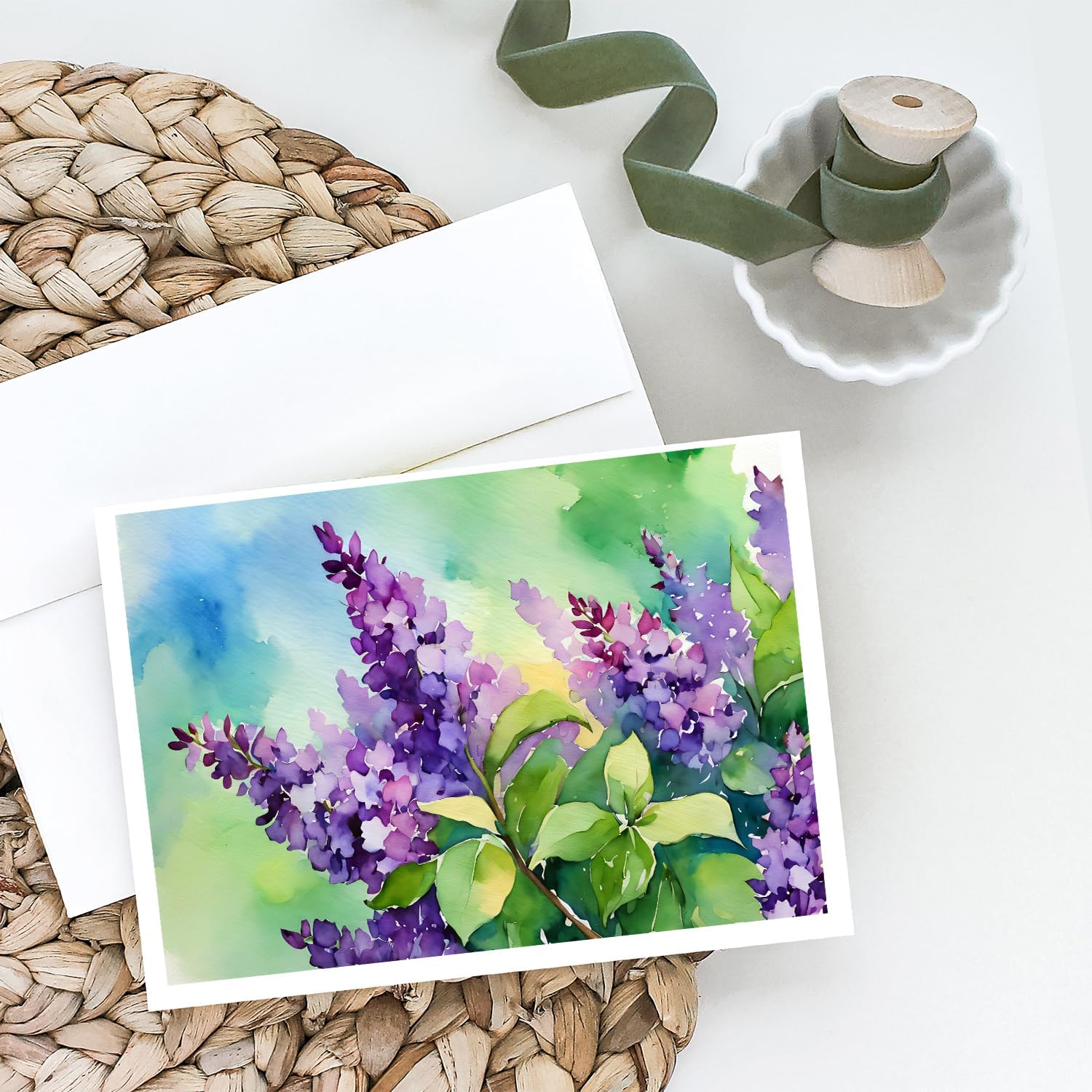 Caroline's Treasures DAC1686GCA7P New Hampshire Purple Lilac in Watercolor Greeting Cards and Envelopes Pack of 8 Blank Cards with Envelopes Whimsical A7 Size 5x7 Blank Greeting Cards