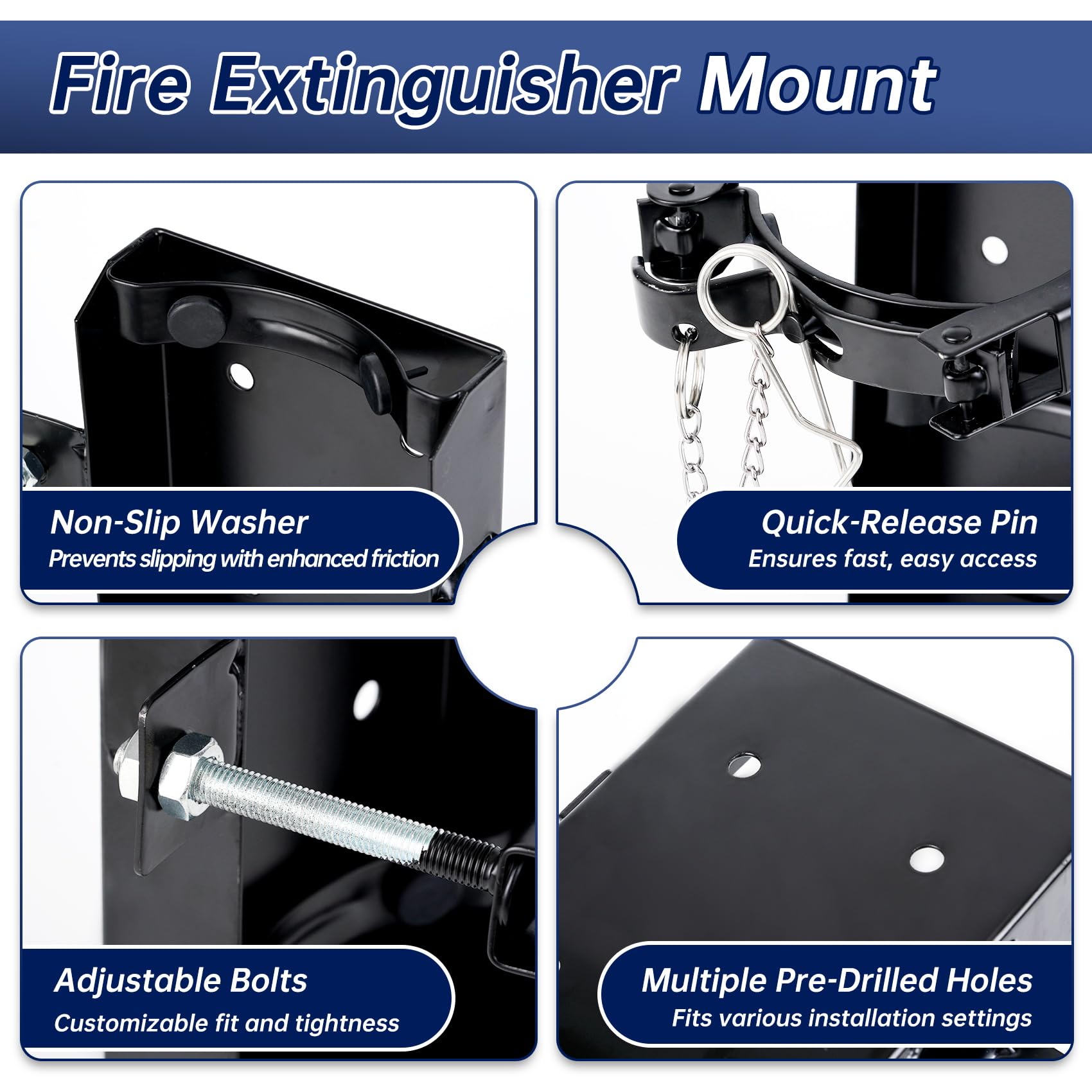 Heavy Duty Fire Extinguisher Bracket – ST12 Steel, Red, Fits 10lb Dry & 5lb CO2 Extinguishers, Quick-Release Pin