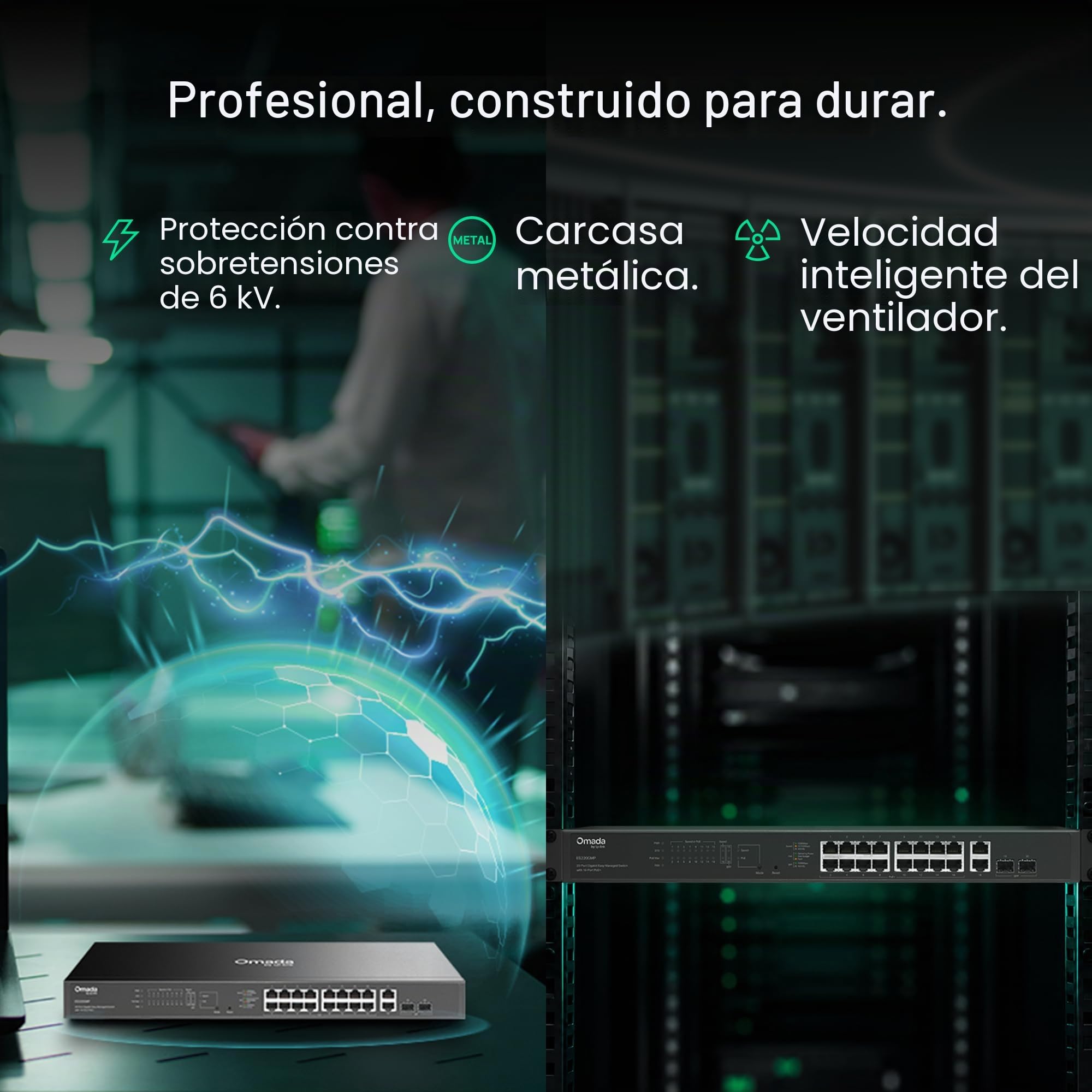 TP-Link Switch Gigabit PoE de 16 puertos (ES220GMP) | 16 puertos PoE+, 2 puertos de enlace ascendente, 2 puertos SFP | Presupuesto de 250 W | Omada Free Easy Remote Cloud Managed | VLAN, ZTP, PoE Auto