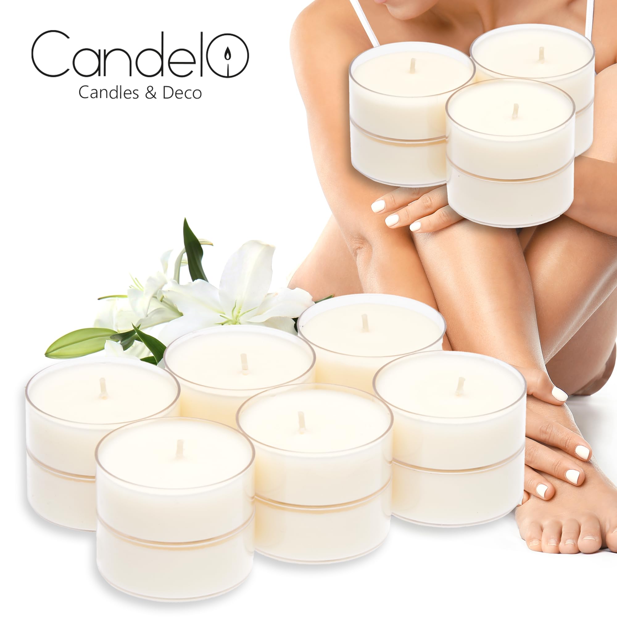 Candelo 12er Set XXL Duft-Teelichter 'Gebrannte Mandel' - Jumbo Größe, 8 Std Brenndauer, Braun