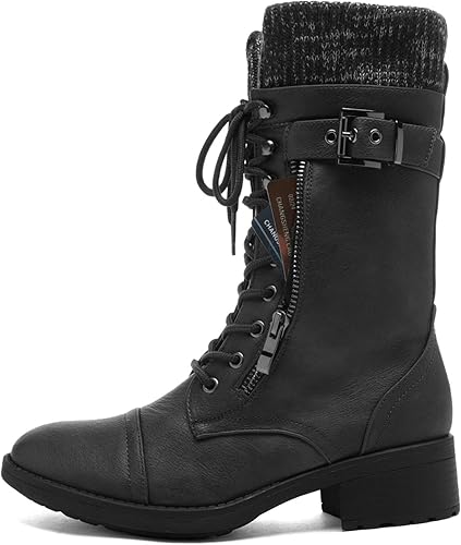 Miniatura 2 de DREAM PAIRS Botas militares de invierno con cordones a media pantorrilla para mujer