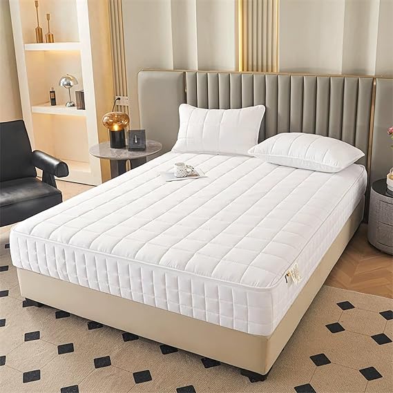 Zippered Mattress Cover - Thick Quilted, Mattress Protector 90x200 135x190 180x200 cm, Breathable Encasement, Fits Full/Queen/King, Custom (White,90x200x30cm)