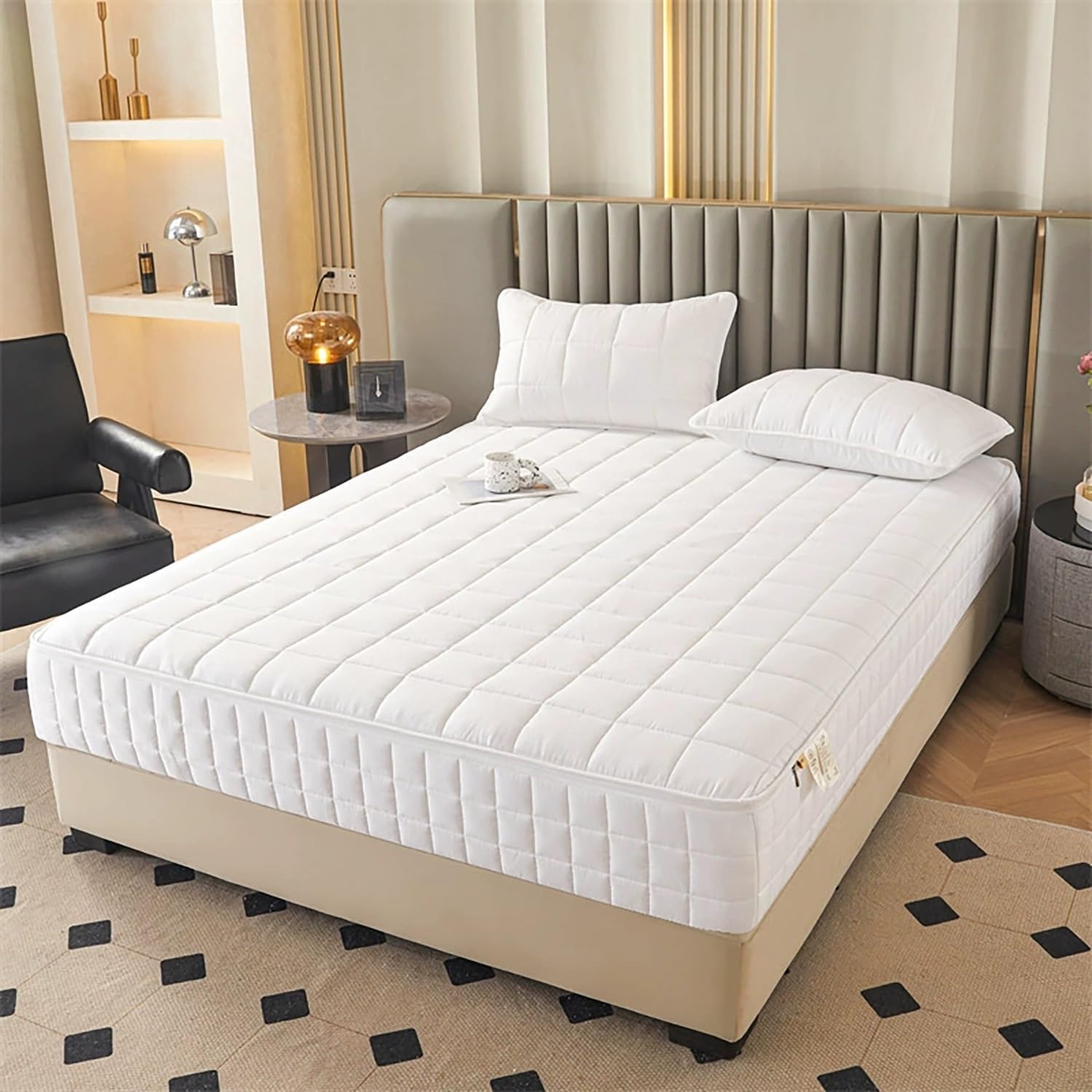 Funda Protectora de Colchón con Cremallera - Acolchada y Gruesa, Transpirable, 90x200/135x190/150x190/160x190 cm, Personalizable, Cubre Colchón de Cinco Caras(Blanco,135x190x20cm)