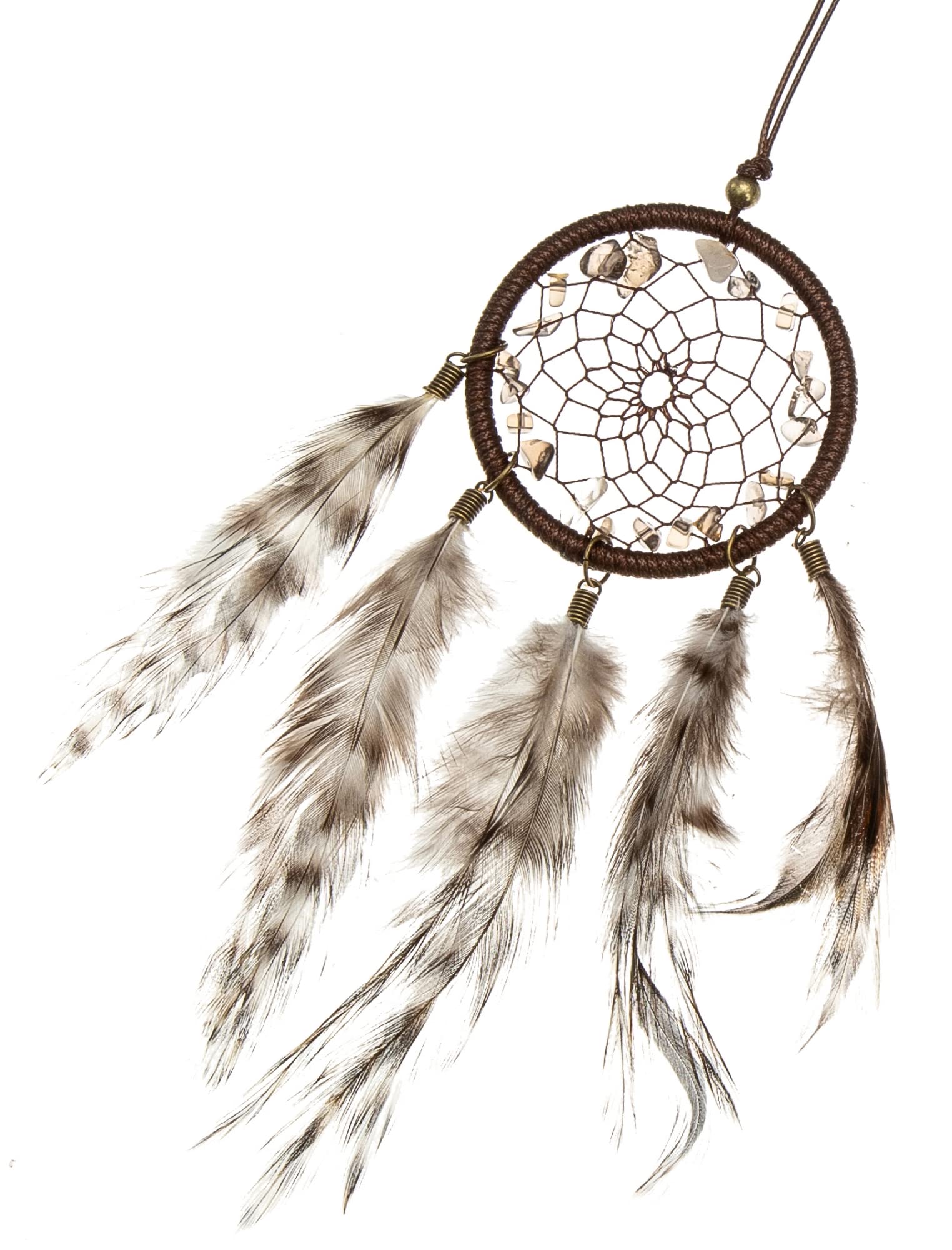Mini Dream Catchers - Chicken Feather with Grey Agate, Handmade Small Dreamcatcher for Bedroom, A Dream Catcher for Girls, Dream Catchers for Boys, Dream Catcher Wall Decor