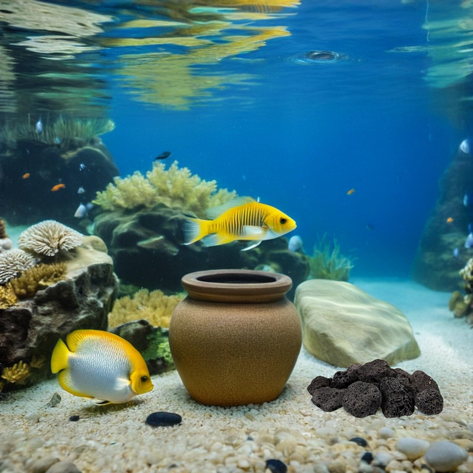 Happyyami Pietre laviche: 1 set di pietre vulcaniche nere, pietre laviche naturali, per acquario, decorazione per acquario, braciere, griglie a gas, piante da acquario