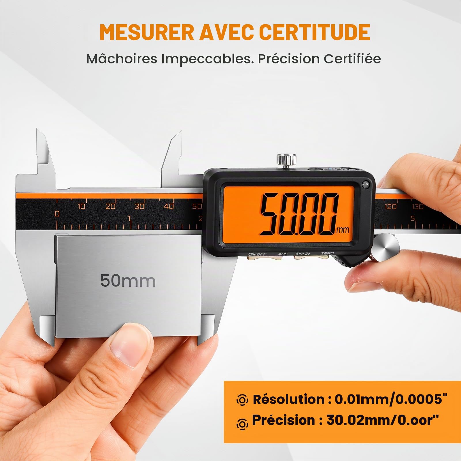 HARDELL Pied à coulisse numérique rechargeable avec grand écran orange, fonction LCD antireflet et ABS, outil de mesure en millimètre, micromètre en acier inoxydable – Arrêt automatique pour bricolage