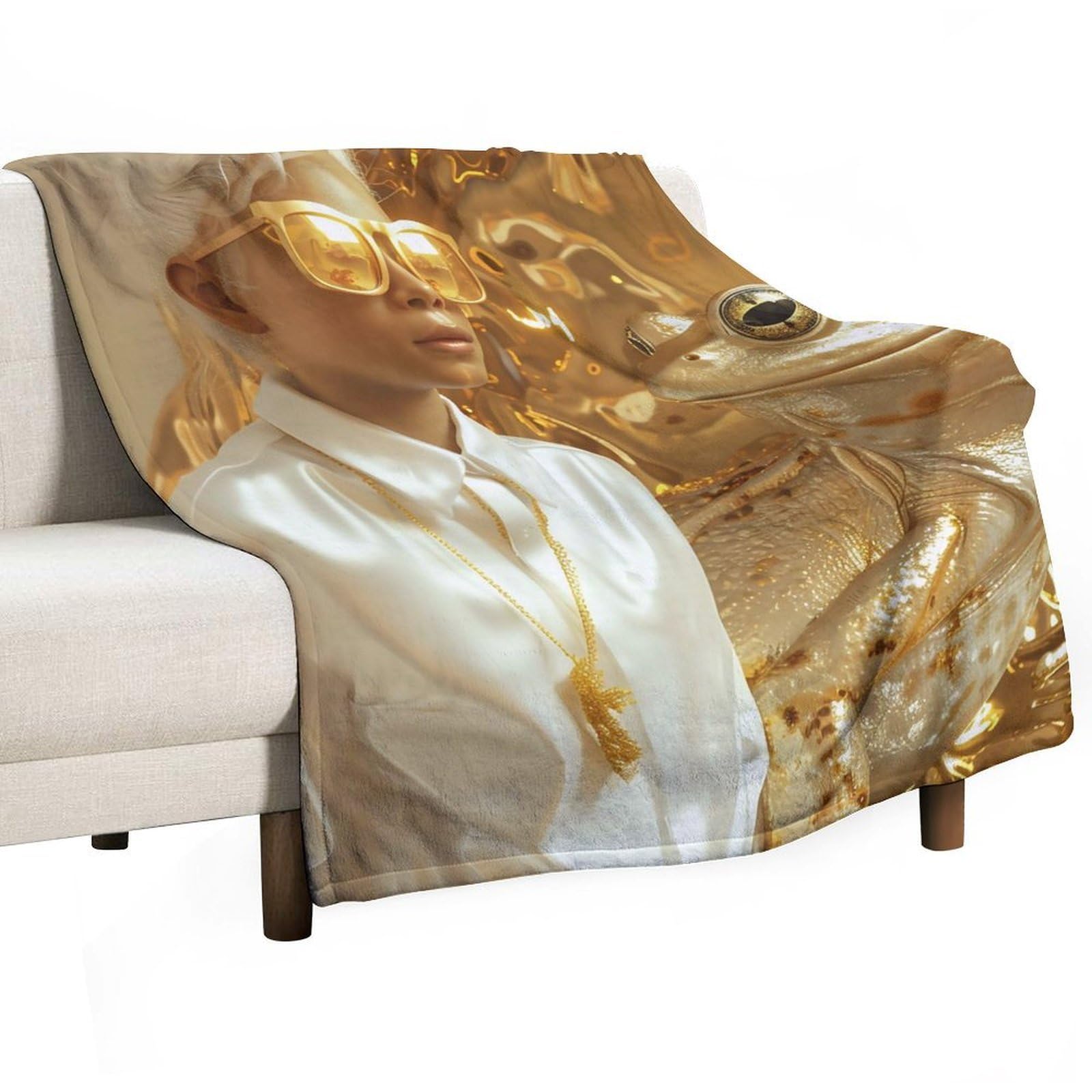 YHGSREUOH Golden Frog And Girl Surreal 02 Flannel Blankets Fleece Soft Throw Lightweight Plush Gifts for Couch, Bed, Cozy Sofa Plush, Chair, Lovers 175x200cm(70x80in)