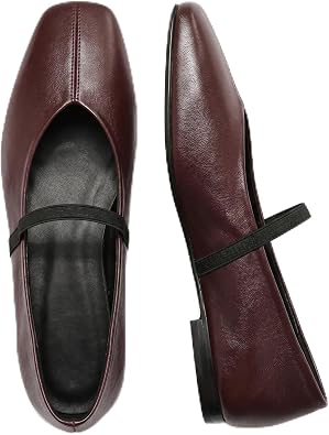 Ballet Flats for Women Square Toe Elastic Strap Mary Jane Shoes