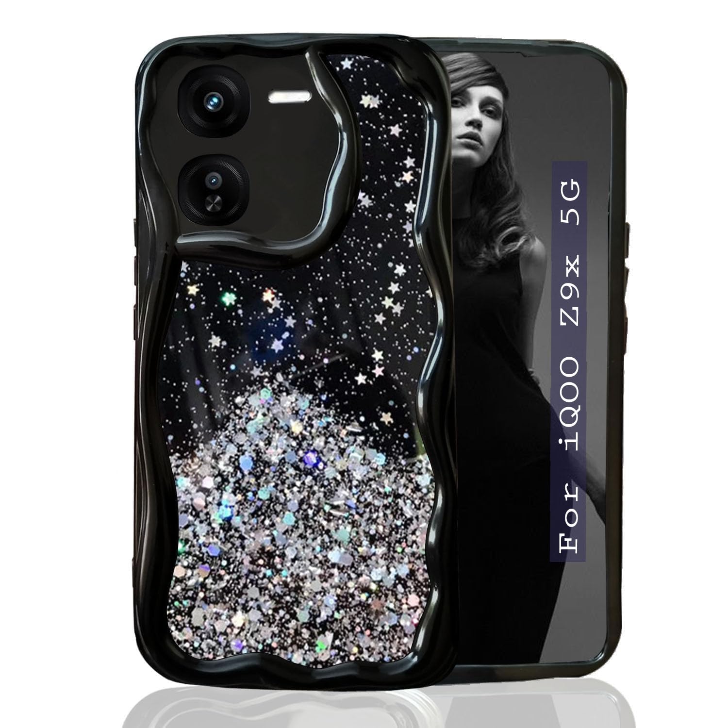 KC Back Cover for iQOO Z9x 5G - 3D New Curly Wave Dry Fixed Non Moving Starry Glitter Shockproof Bumper Soft Silicone Case with Camera Protection (Black) (B0D9FG17YS) Amazon Price History, Amazon Price Tracker