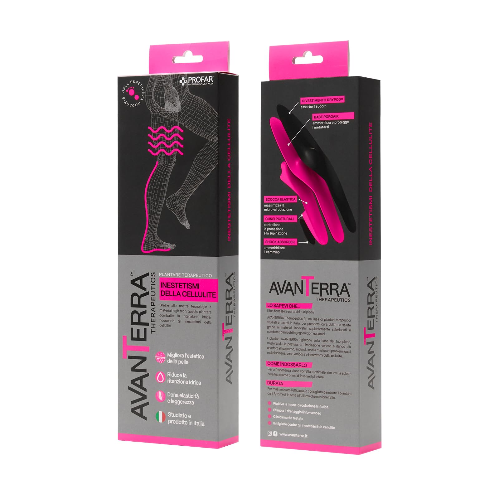 Avanterra Plantare Cellulite Long Rosa – Terapeutico Anticellulite Made in Italy con Drypod® Assorbi sudore, Effetto Pump, Riduce Ritenzione e Migliora l’Estetica della Pelle (37/38) | Soletta Specifica per la Circolazione, Contrasta Cellulite e Gonfiore,