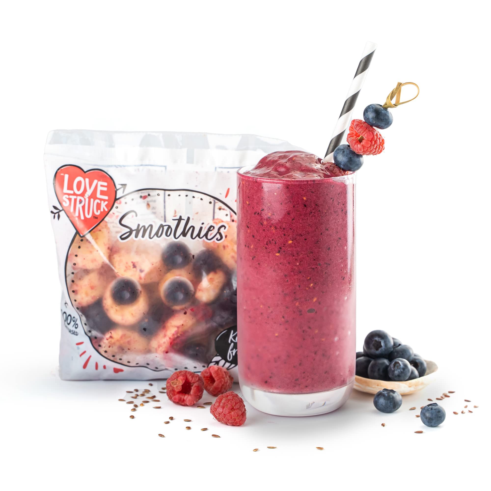 Love StruckSmoothie Bundle, Blueberry Thrill, Pack of 20 Frozen Fruit Sachets, Simply blend with juice or water for the perfect smoothie every time. High fibre, low fat. Good Mood Food.…
