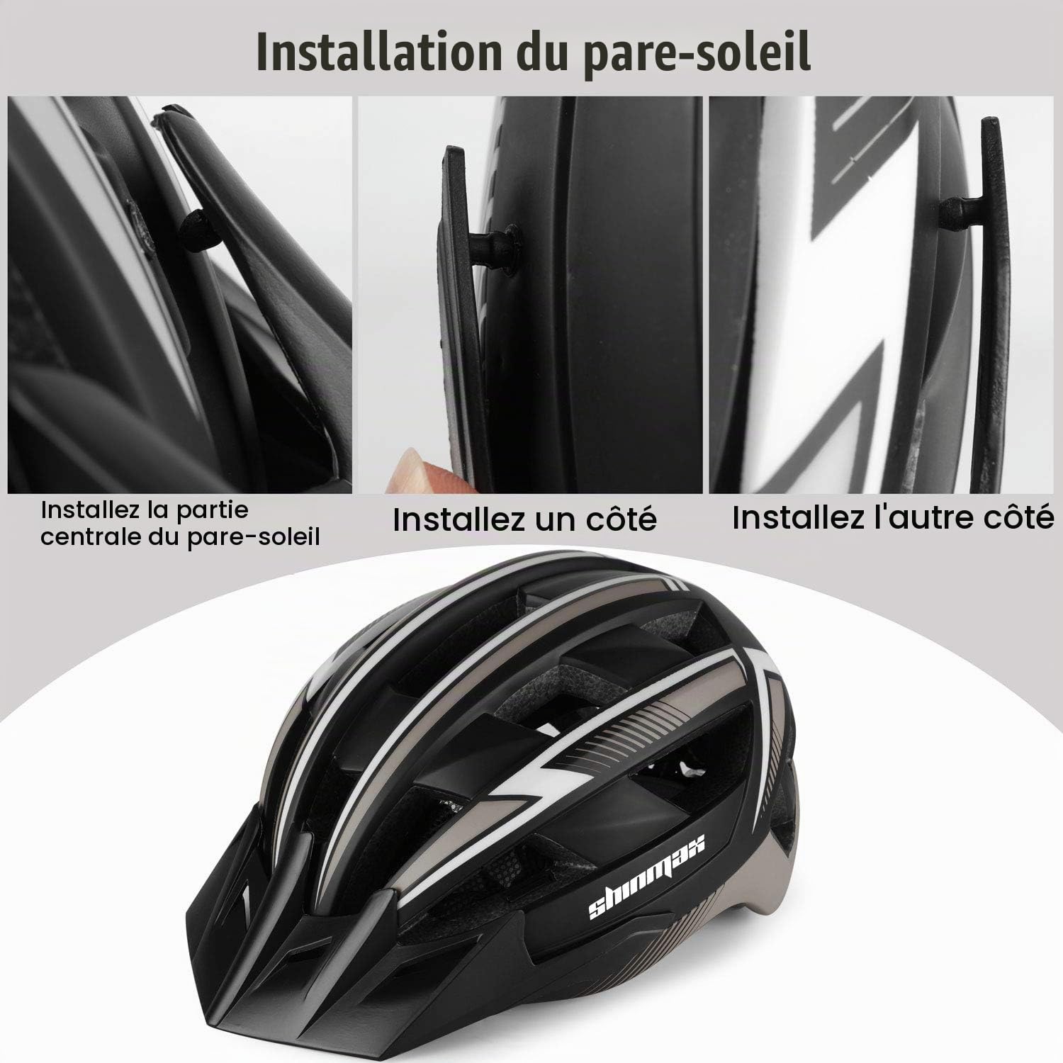 Shinmax Casque de vélo,Casque Velo Homme avec Lumière LED Rechargeable USB Casque Vélo Femme avec Lunettes Magnétiques Détachables Visière Casque VTT pour Adultes Réglable 57-62cm
