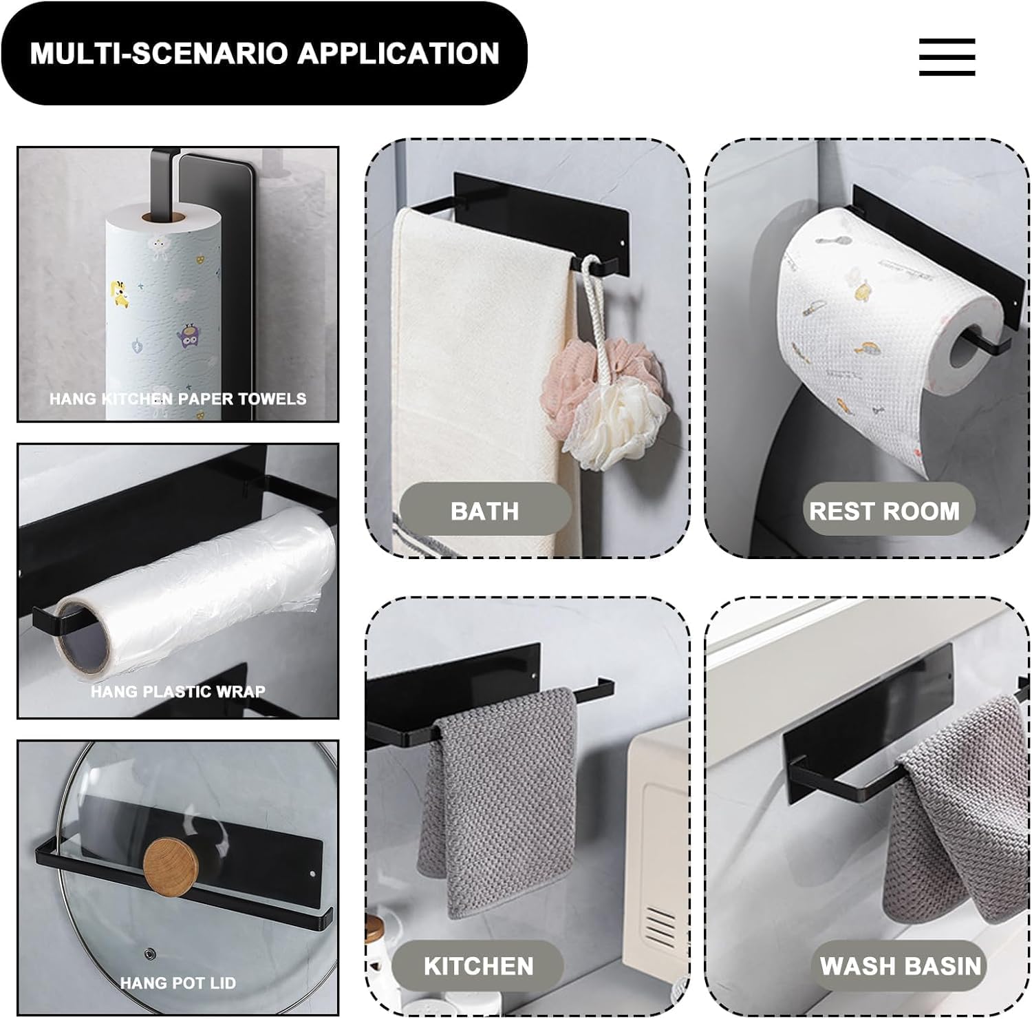 Dayish Self Adhesive GI Steel Napkin Hanger | Towel Ring | Napkin, Foil Roll, Clean Wrap Holder | Toilet Paper Stand Ring | Kitchen Sink Bathroom Accessories - Pack of 1 (Black, Self Adhesive) 4