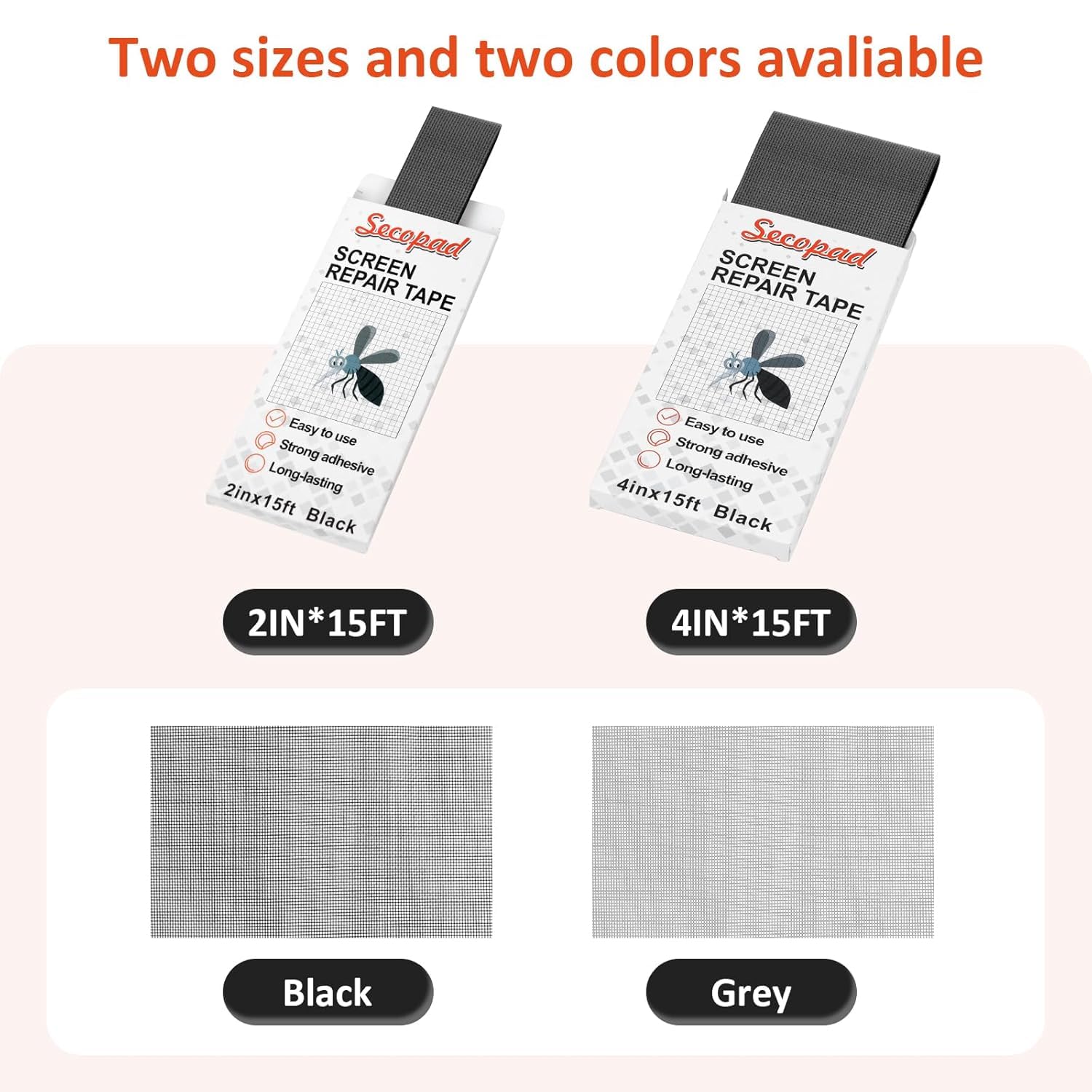 Secopad Nastro Adesivo per Zanzariere, 10 cm x 4,5 m Nastro Riparazione per Zanzariere, Nastro in Fibra di Vetro per Zanzariere Ripara, Ripara Zanzariera Rapidamente, Grigio