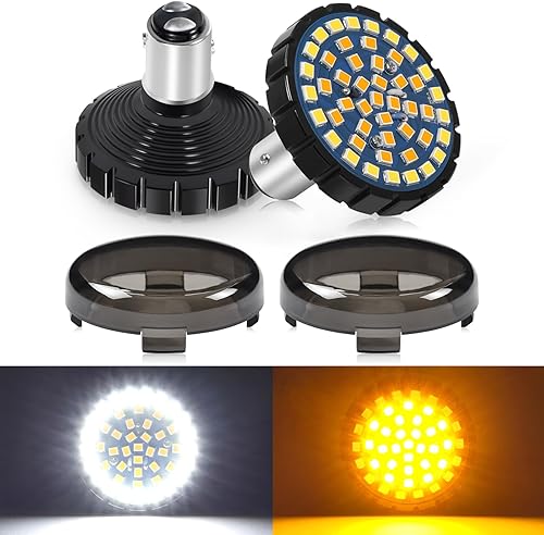 Benlari Mejora de 2" Señales de Giro Delanteras de Motocicleta con Cubiertas de Lente Ahumadas 1157 Luces LED de Marcha Compatibles para Harley