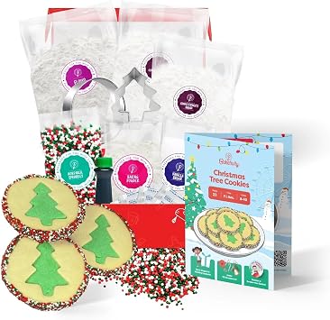 Baketivity Christmas Tree Biscuit Making Baking Set for Kids, Essential and Fun Kitchen Lessons for Little Young Chefs, Includes Christmas Tree Biscuits, Set B