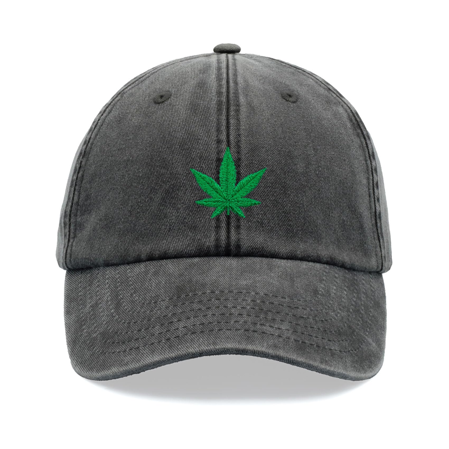 Cannabis Leaf Baseball Cap Vintage Washed Unisex Dad Hat Low Profile Adjustable Weed Marijuana Black