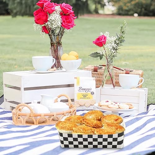 Miniatura 5 de Paquete de 100 bandejas de papel a cuadros para comida de coche de carreras, suministros de fiesta de cumpleaños, bandejas de cuadros en blanco y