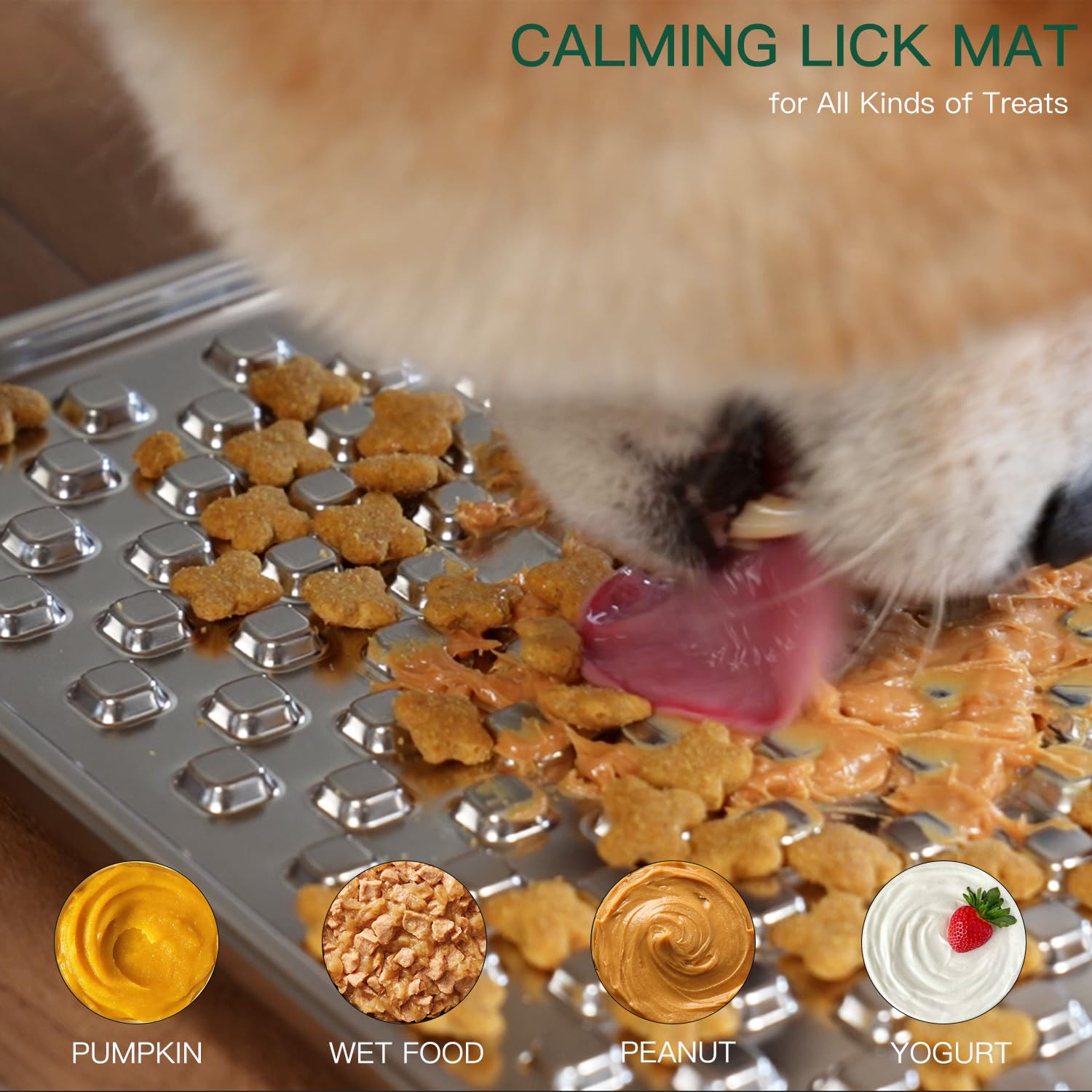 Edelstahl Große Leckmatte für Hunde & Katzen, kaufest Slow Feeder, Angstreduzierer, Schnurrhaarfreundlich für Katzen, rutschfeste robuste Basis, Raw Feeding Pad, spülmaschinenfest [Groß-1Pack]