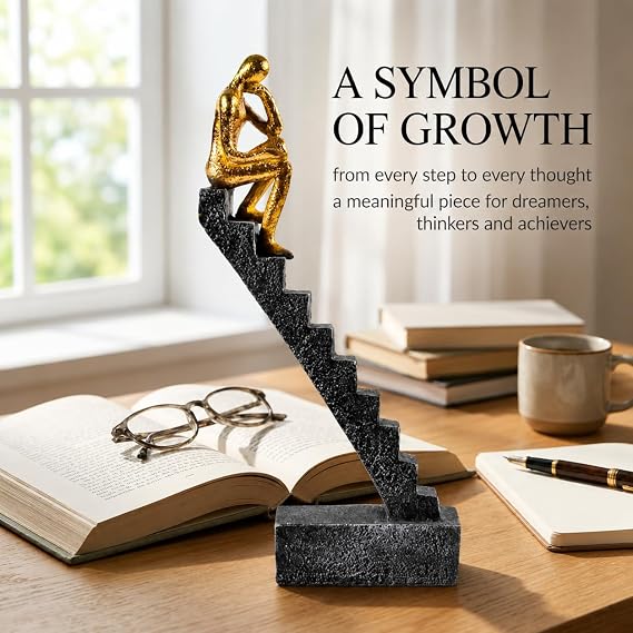 Thinker Statue Decor, Gold, 9.45