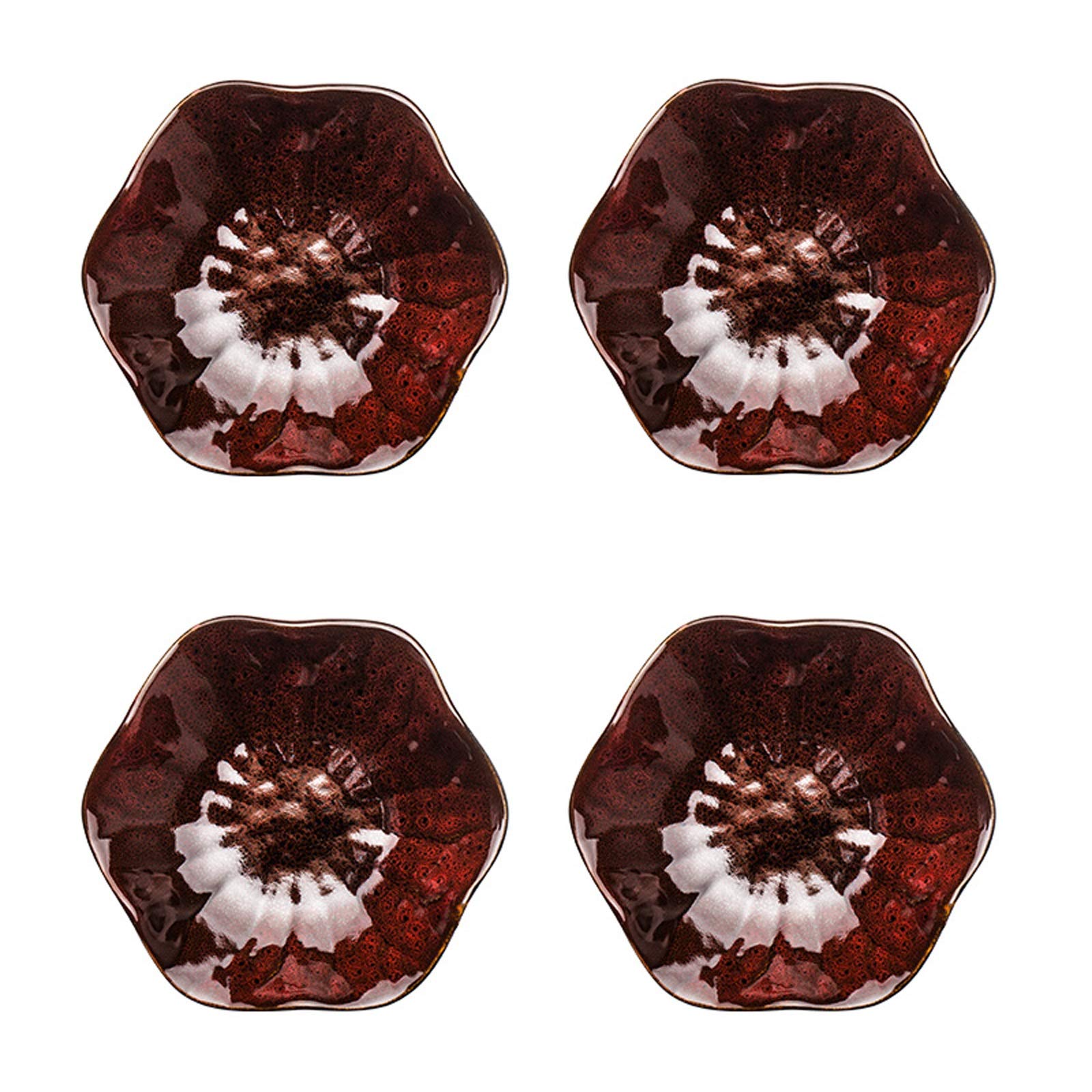 HEXEH Salatteller Keramische Dip-Schalen Set Exquisite Blumenform Tauchsauce-Schüsseln/Gerichte for Tomatensauce, Eiscreme, Desserts und andere Party-Abendessen 4,3 Zoll Plastikteller (Color : Red)