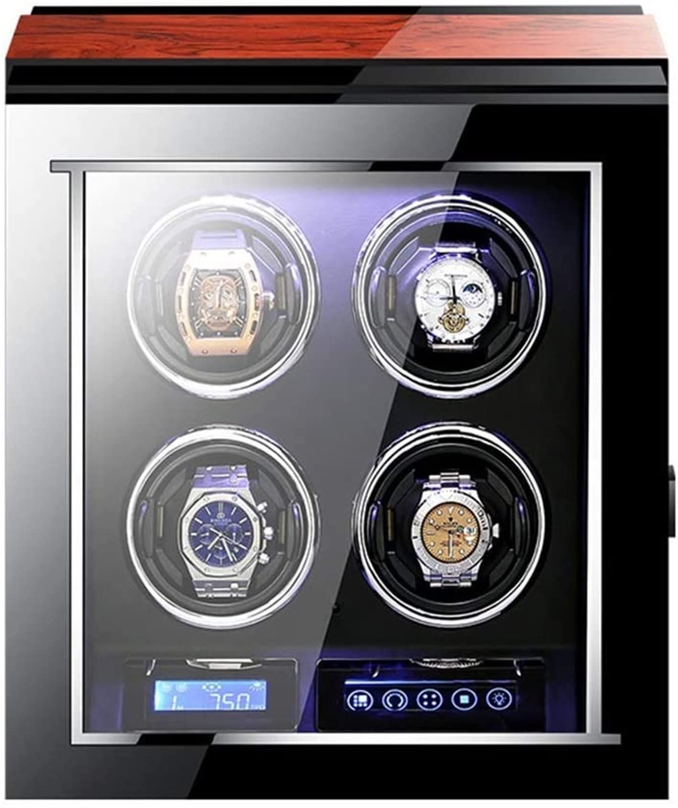 CGCSYZ Automatic Watch Winder For 4 Watches LCD Touch Screen Display With Remote Control Wood Shell Piano Finish Quiet Motor Accessories