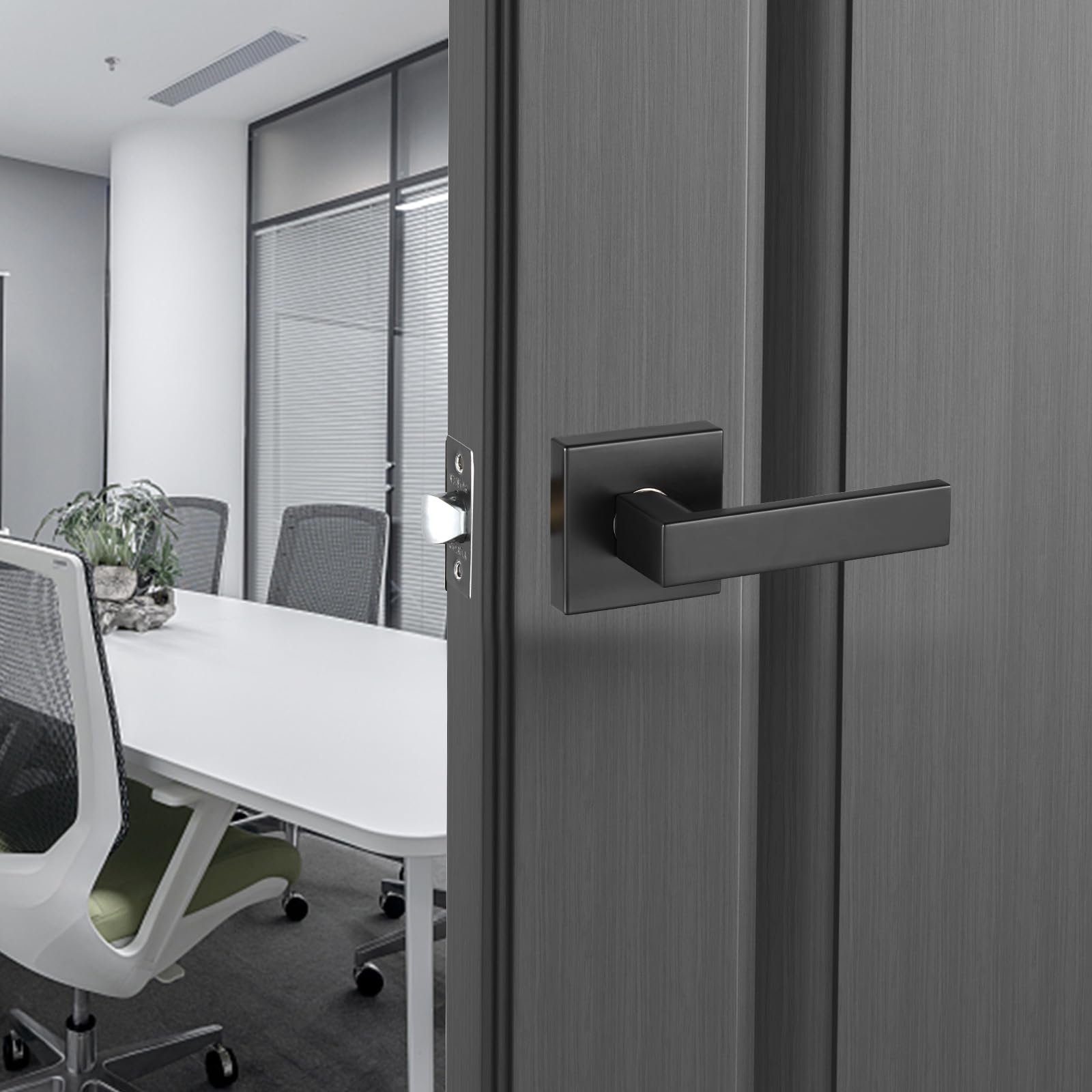 VEVOR 6 PCS Manija para Puerta de Paso, Manija Reversible para Zurdos o Diestros sin Bloqueo, Rotación de 45° para Abrir, Interior Cuadrado Universal para Pasillos, Espacios de Reunión, Negro Mate
