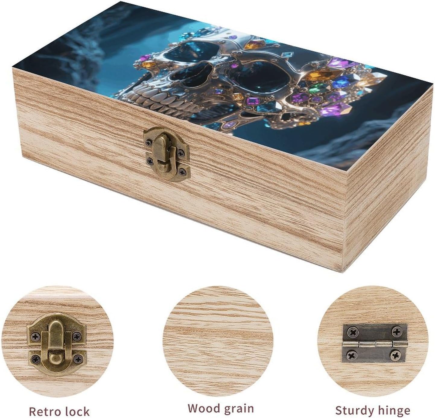 Magic Crystal Metal Skull Wooden Decorative Storage Box Jewelry Box image 3