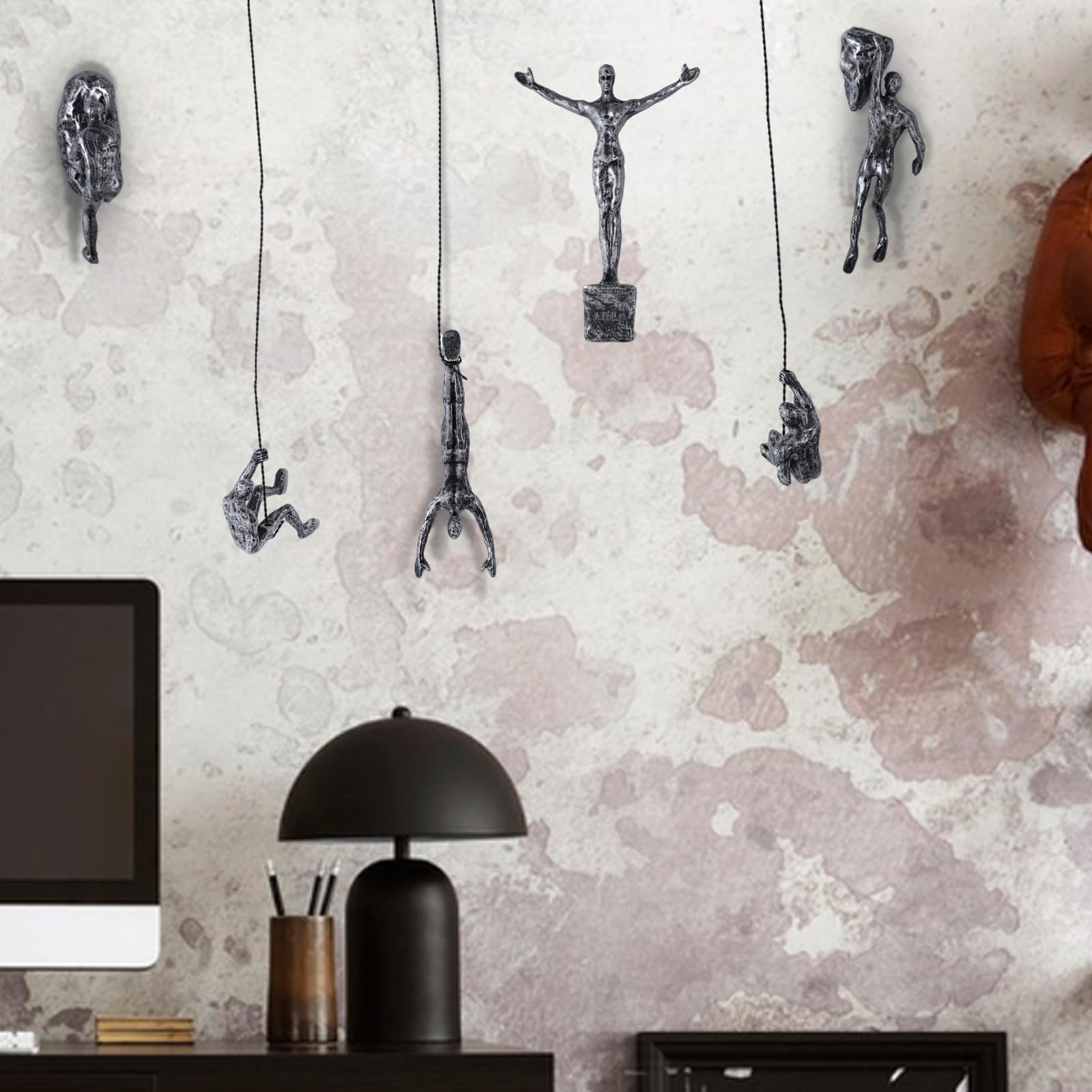 Set di 6 Sculture Decorative per Pareti con Uomini Arrampicanti, Arte Decorativa per Pareti Stile Nordico Moderno e Semplice, Sculture Arrampicante Casa e Ufficio