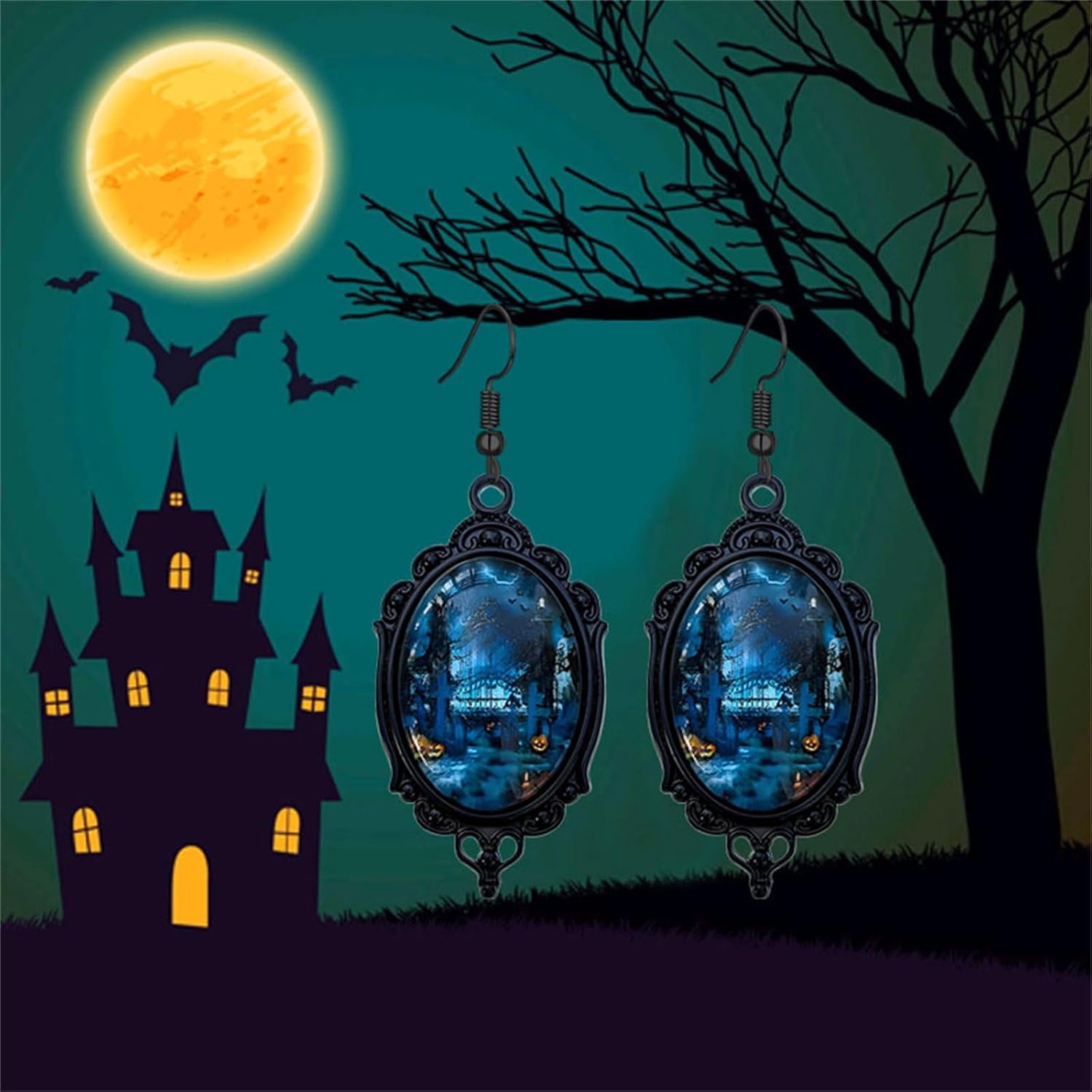 Dreuyet Gothic Castle Cameo Earrings for Women Vintage Crystal Glass Castle Earring Goth Punk Style Mystic Victorian Earrings Halloween Castle Wizard Witch Earring Jewelry - Image 6