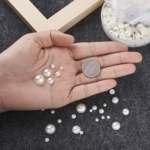 Miniatura 7 de Pandahall - Cabujones de imitación de acrílico beige de 0.157-0.472 in, 690 unidades, perlas de imitación de cúpula redonda plana para adornos de