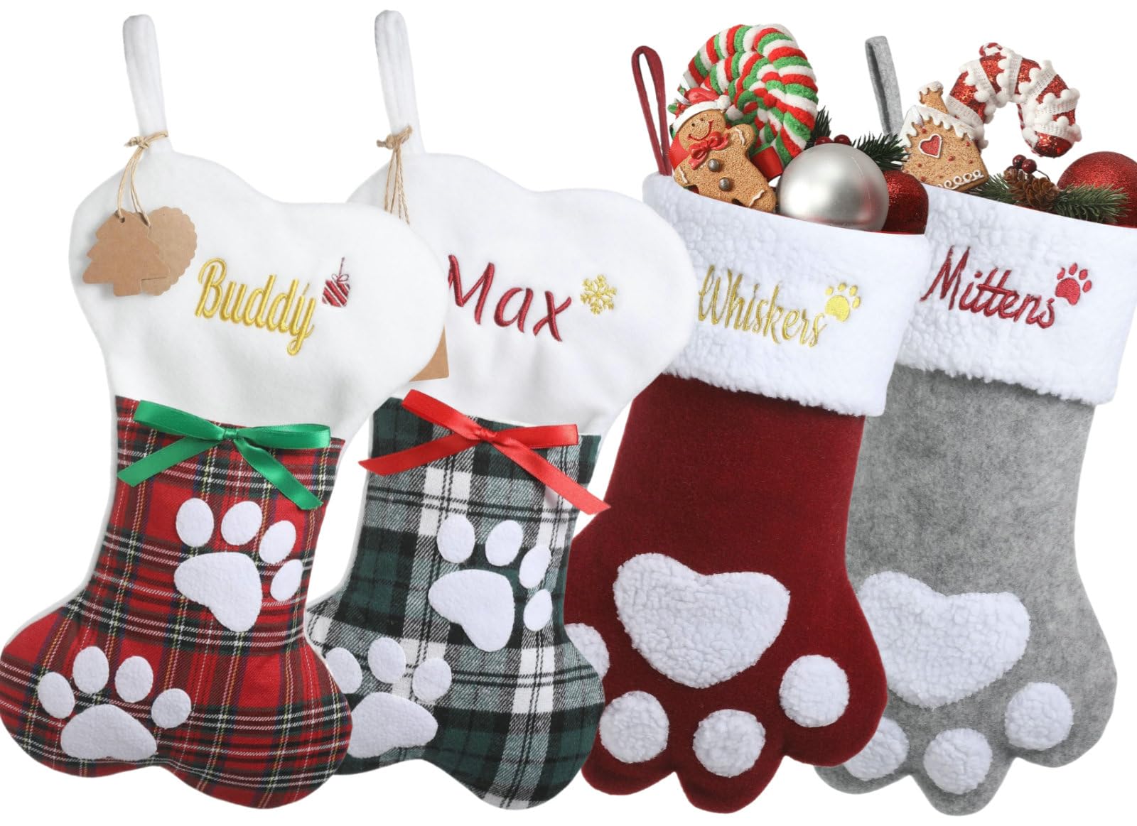 Sleeleece Personalised Dog Christmas Stockings,Dog Paw Shape Knit Xmas Stockings for Dog Puppy,Embroidered Name Christmas Stocking for Dog,Christmas Socks for Christmas Tree Decorations and Gifts