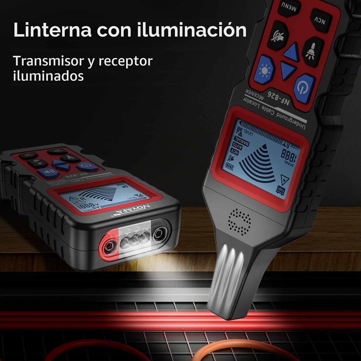 NOYAFA NF-826 Detector de Cables Subterráneos - Localizador de Cables y Líneas Eléctricas en Pared y Tierra, Buscador de Cables Ocultos para Electricidad y Cableado
