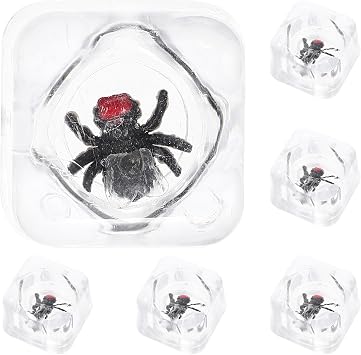 Wakauto 6PCS Fake Bar Bugs in Ice Cube Prank,0.98"Miniature Novelty Square Shape Lifelike Spider Tricky Ice Cube Molds Fools