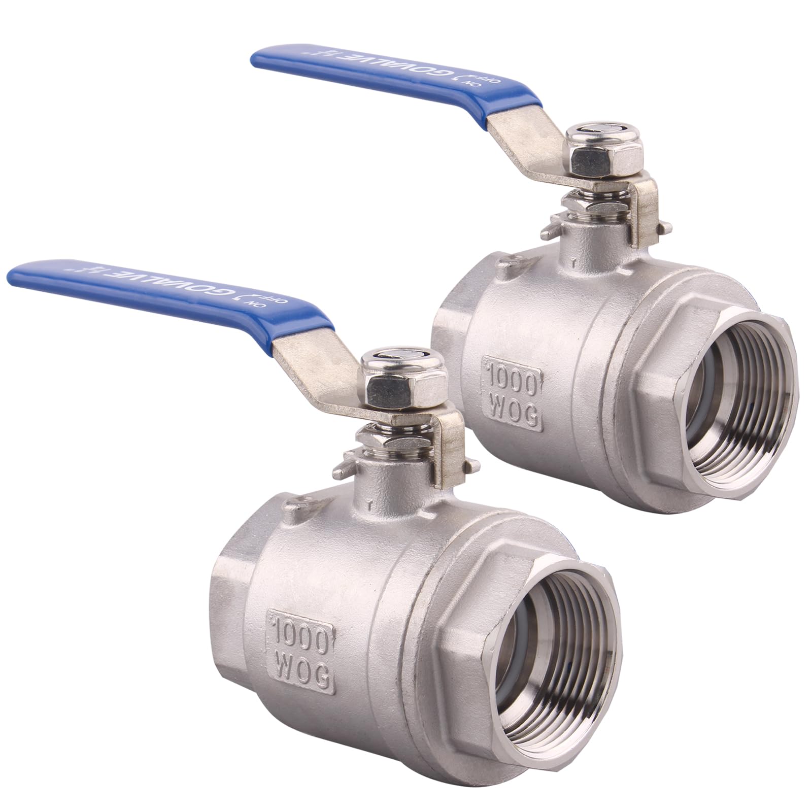 2-PC Ball Valve Stainless Steel - 1-1/4" NPT Female Full Port Ball Valve For water oil and gas (pack of 2)