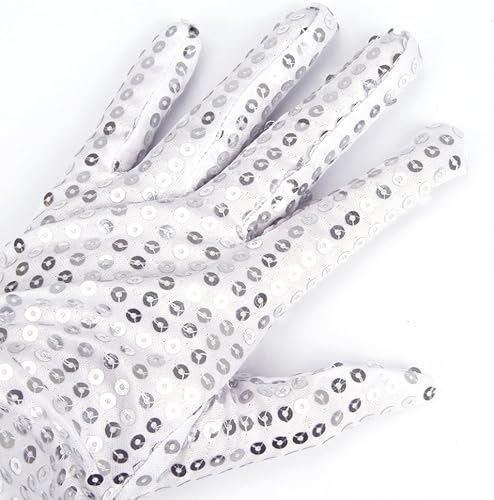Miniatura 2 de PURFUN Guantes de baile de lentejuelas brillantes para adultos, disfraz de Halloween, guantes cortos con purpurina