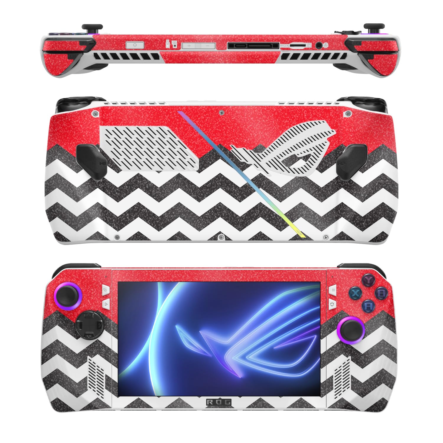 MightySkins Glossy Glitter Skin Compatible with Asus ROG Ally - Red Chevron | Protective, Durable High-Gloss Glitter Finish | Easy to Apply