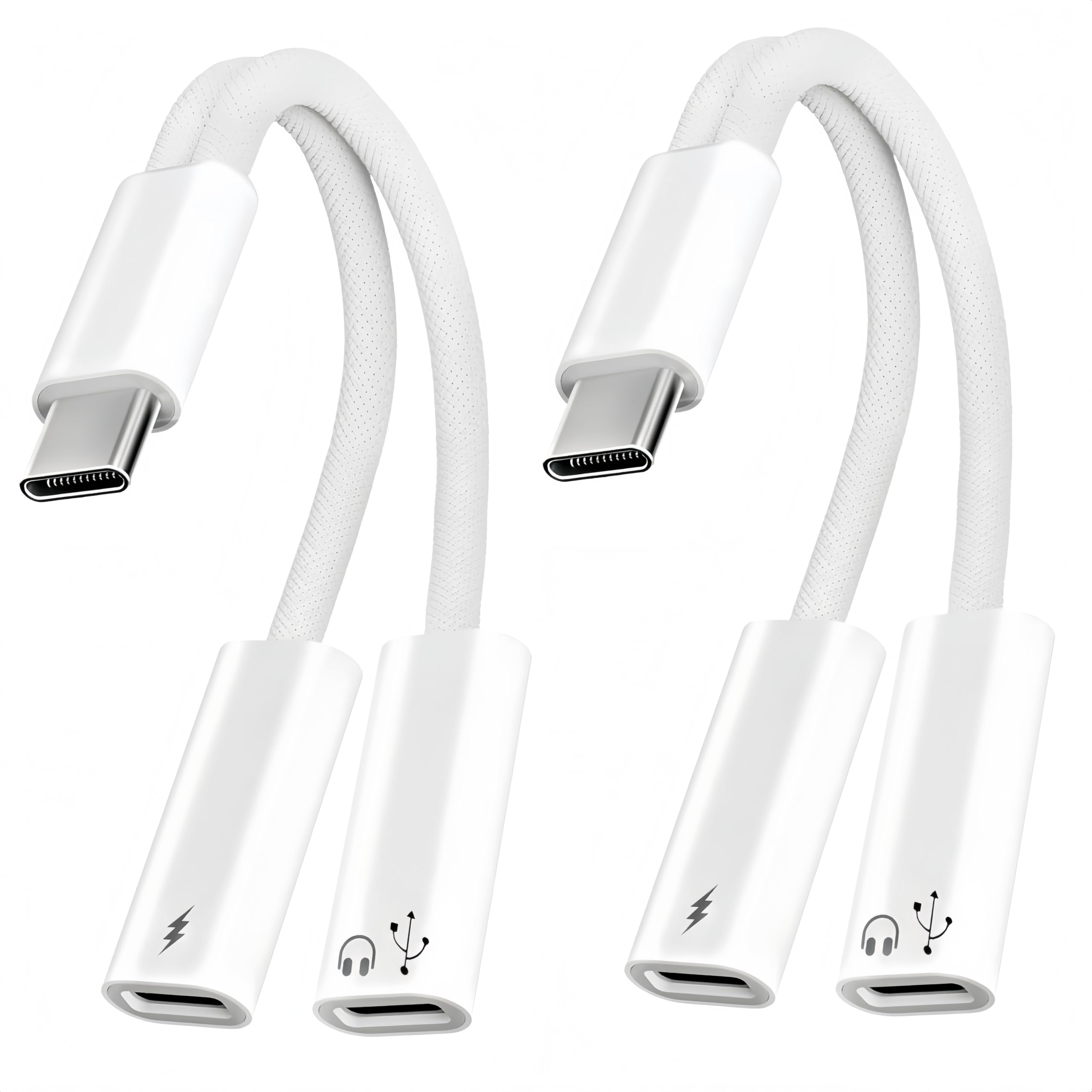 Rozdzielacz USB C, 1 w 2 wyjścia, podwójna ładowarka USB i adapter słuchawkowy, rozdzielacz USBC PD 60 W, szybkie ładowanie, adapter audio typu C, kabel USB-C do Apple iPhone 15 16 17 / iPad Pro