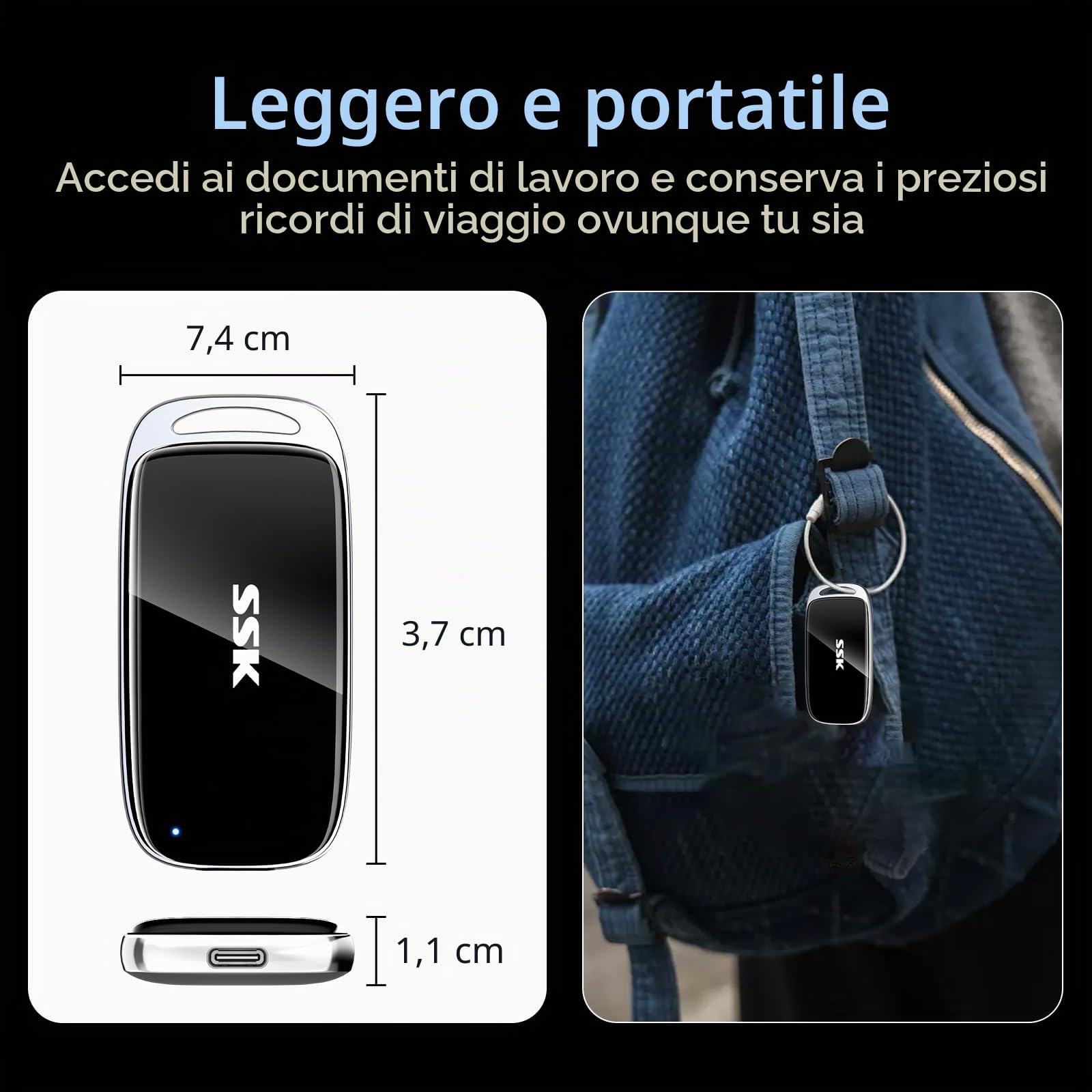 SSK SSD Esterno 1TB, SSD Portatile fino a 2000 MB/s, USB 3.2 Gen 2x2 Hard Disk Esterno Stato Solido NVMe Esterna per iPhone 15/16 PRO, Android, telefono OTG, PC e Mac, con indicatore LED