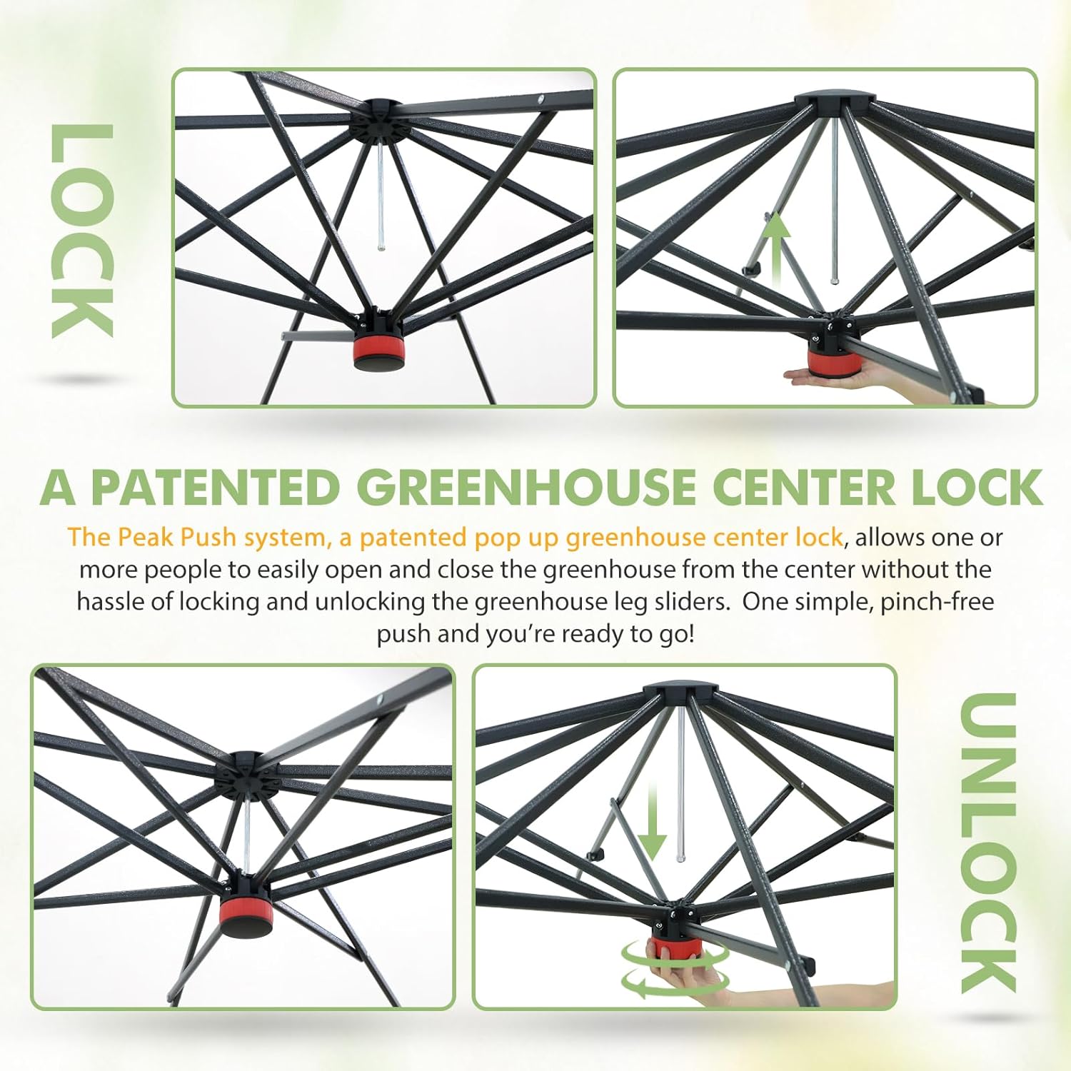 EAGLE PEAK 8x8 Portable Pop Up Greenhouse, Patented Center Lock Easy One Person Setup, Walk-in Outdoor Greenhouse with Gable Roof, Weight Bags, Zippered Doors & Windows, White