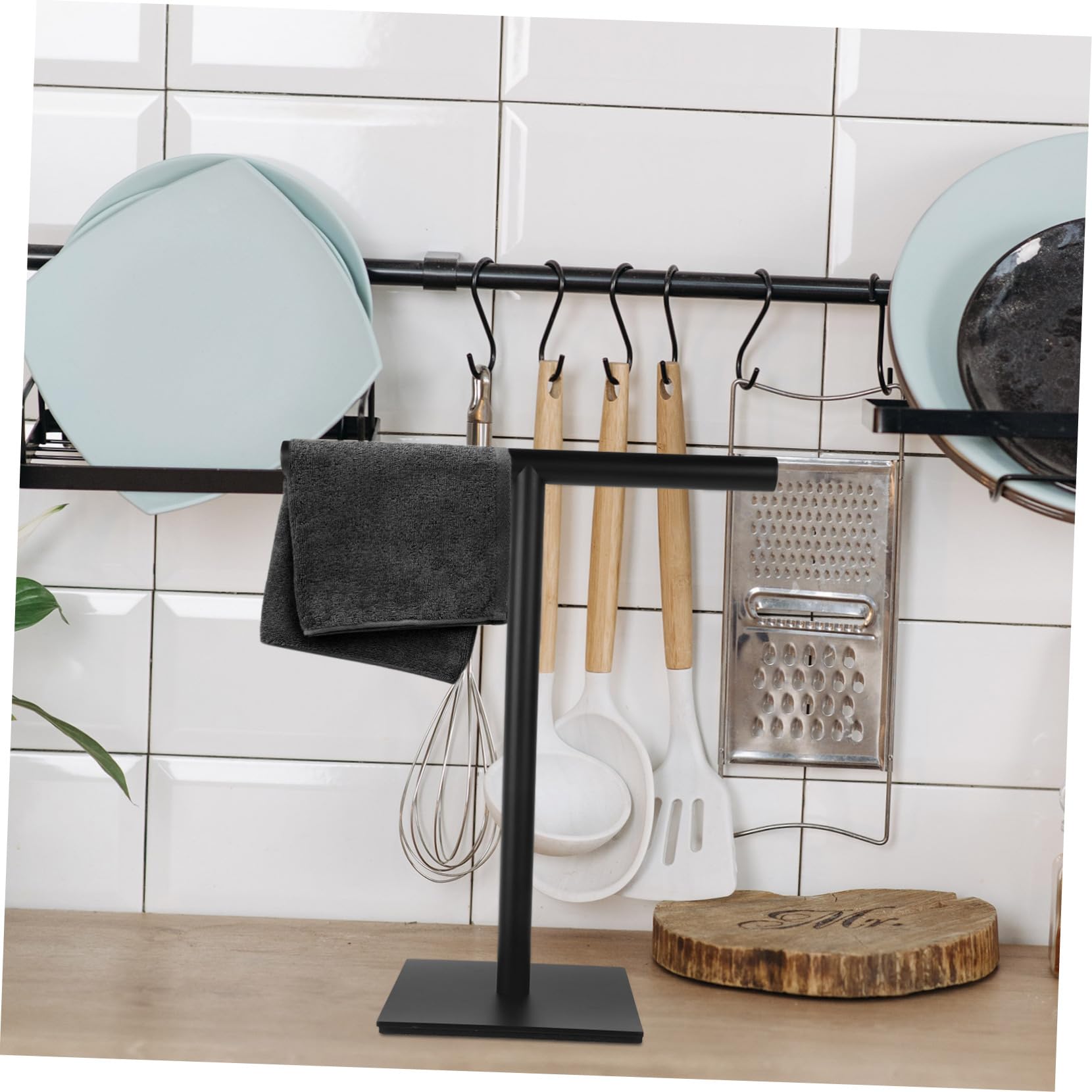 Toallero de acero inoxidable, soporte vertical en forma de T, base estable para encimera de baño, diseño que ahorra espacio y material resistente al óxido