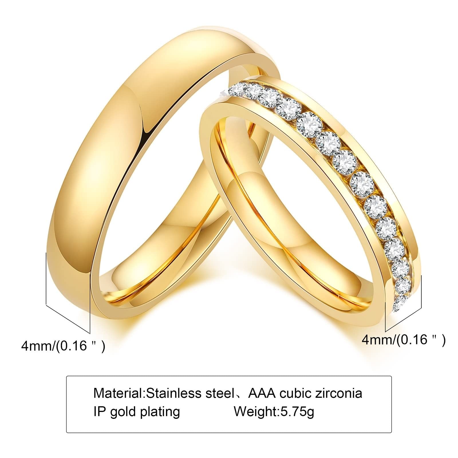 Collar de promesa de pareja, collares para mujer, collar de pareja de acero inoxidable plateado de 4 mm, anillo de oro con circonita, regalo de San Valentín para él