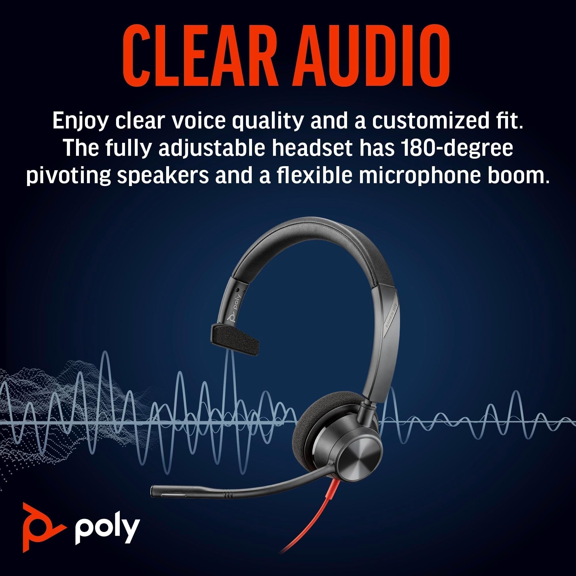 Poly Blackwire 3310, Cuffia Monoaurale Cablata con Connessione USB-A e USB-C, Cuscinetti in Similpelle, Riduzione del Rumore e dell'Eco, Comandi sul Cavo, Compatibile con Windows 10 e macOS, Nero