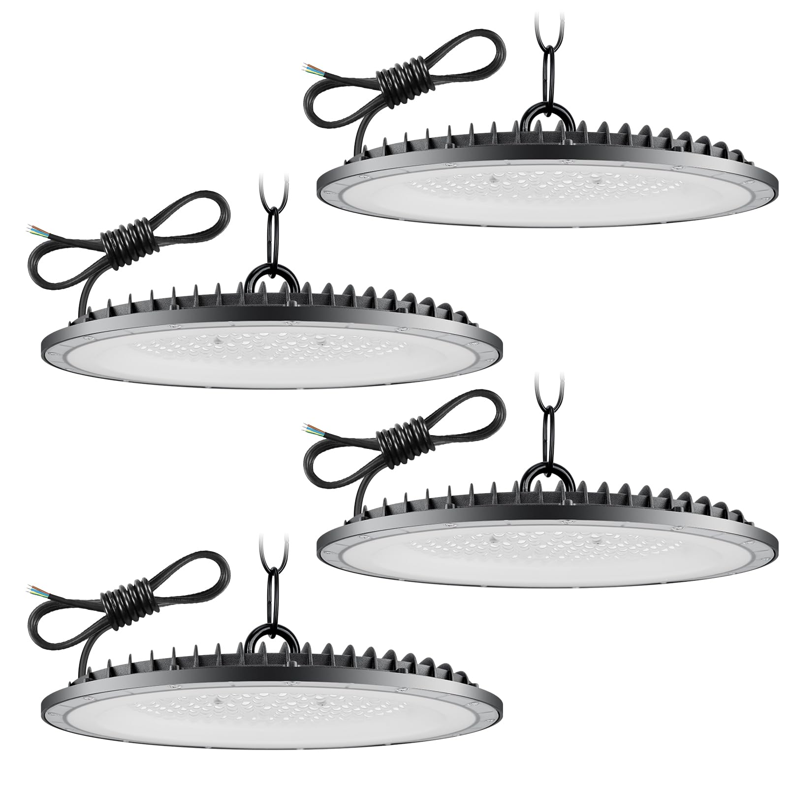 Bellanny 4 Pack 300W UFO LED High Bay Light, 30000LM 6500K Daylight White Workshop Lighting, IP65 Waterproof LED Warehouse Lighting with 50cm Chain for Garage Workshop Factory Shop
